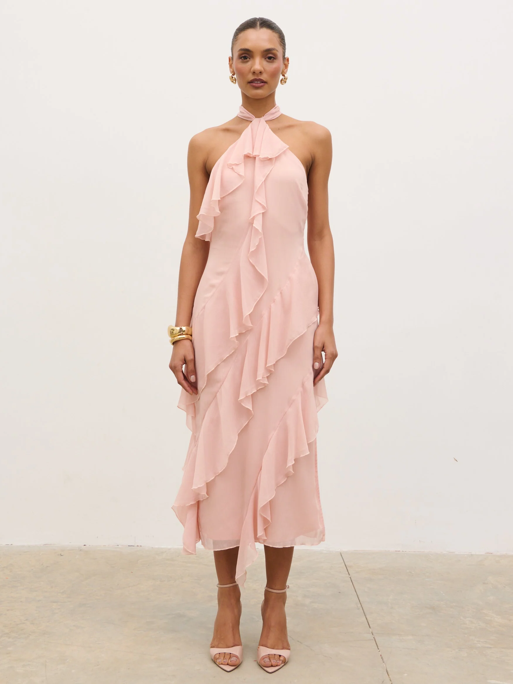Aria Halterneck Ruffle Midaxi Dress - Dusty Rose - Image 7