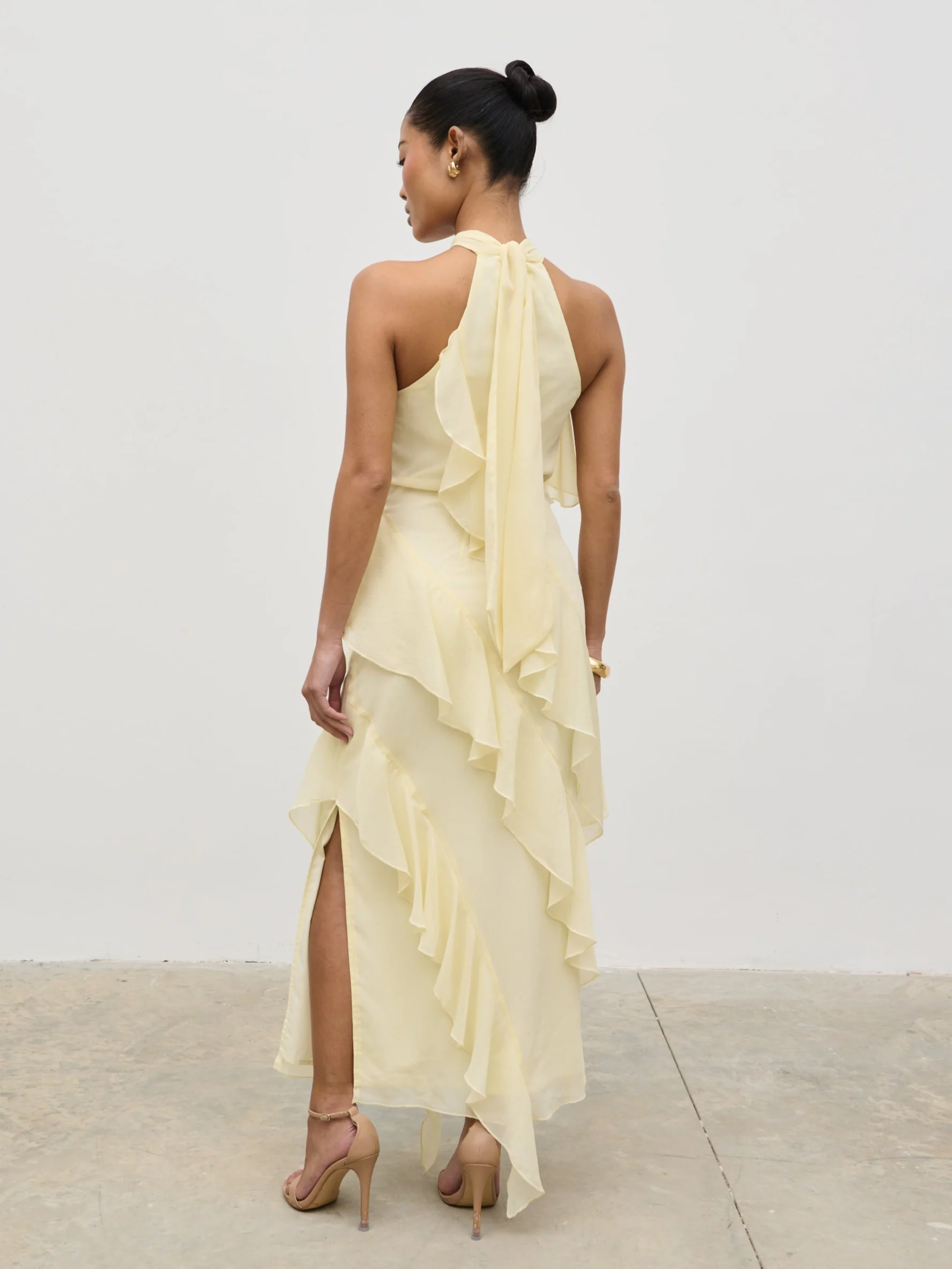 Aria Halterneck Ruffle Midaxi Dress - Lemon - Image 6