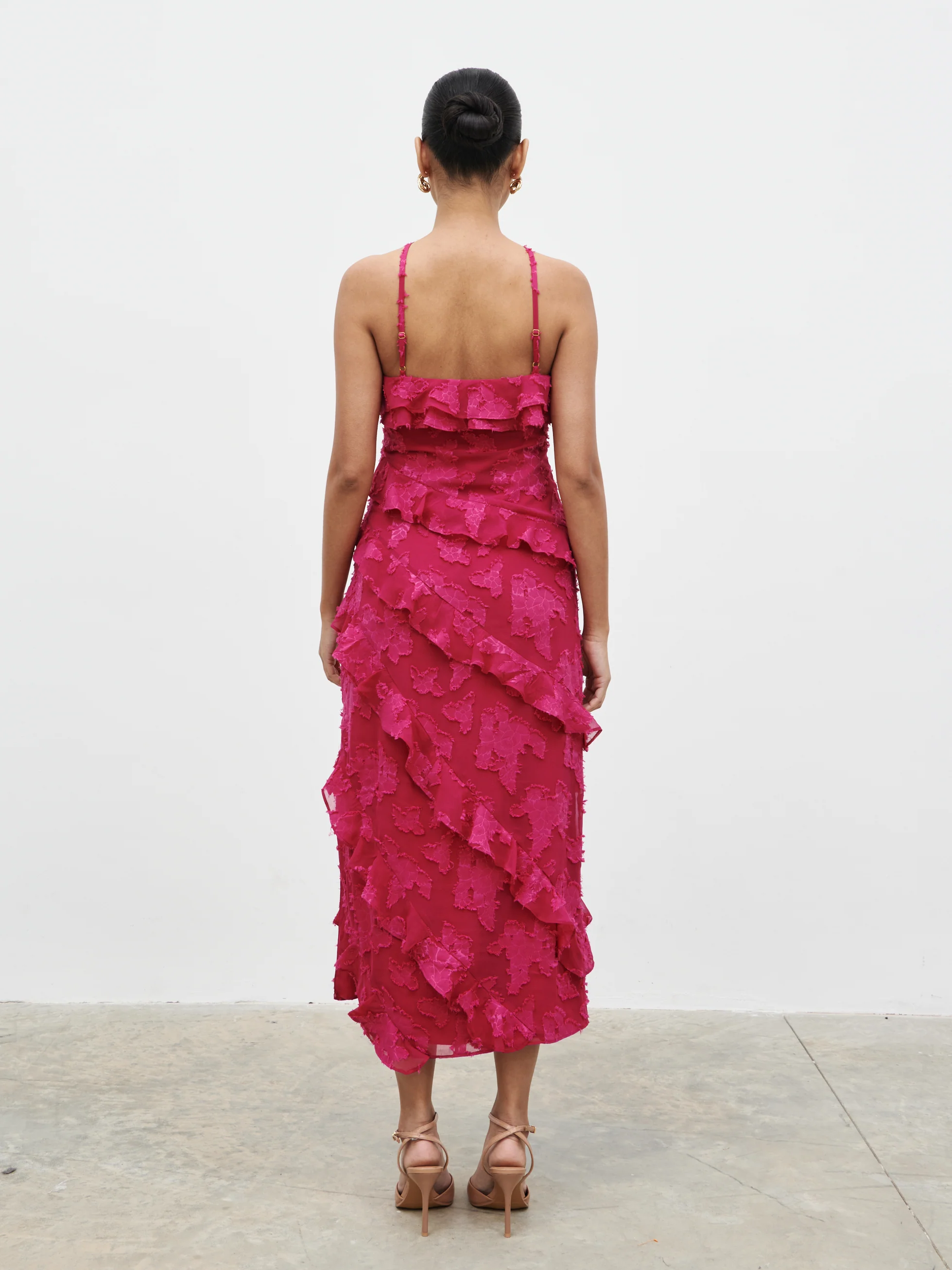 Aryana Jacquard Ruffle Midaxi Dress - Berry - Image 6