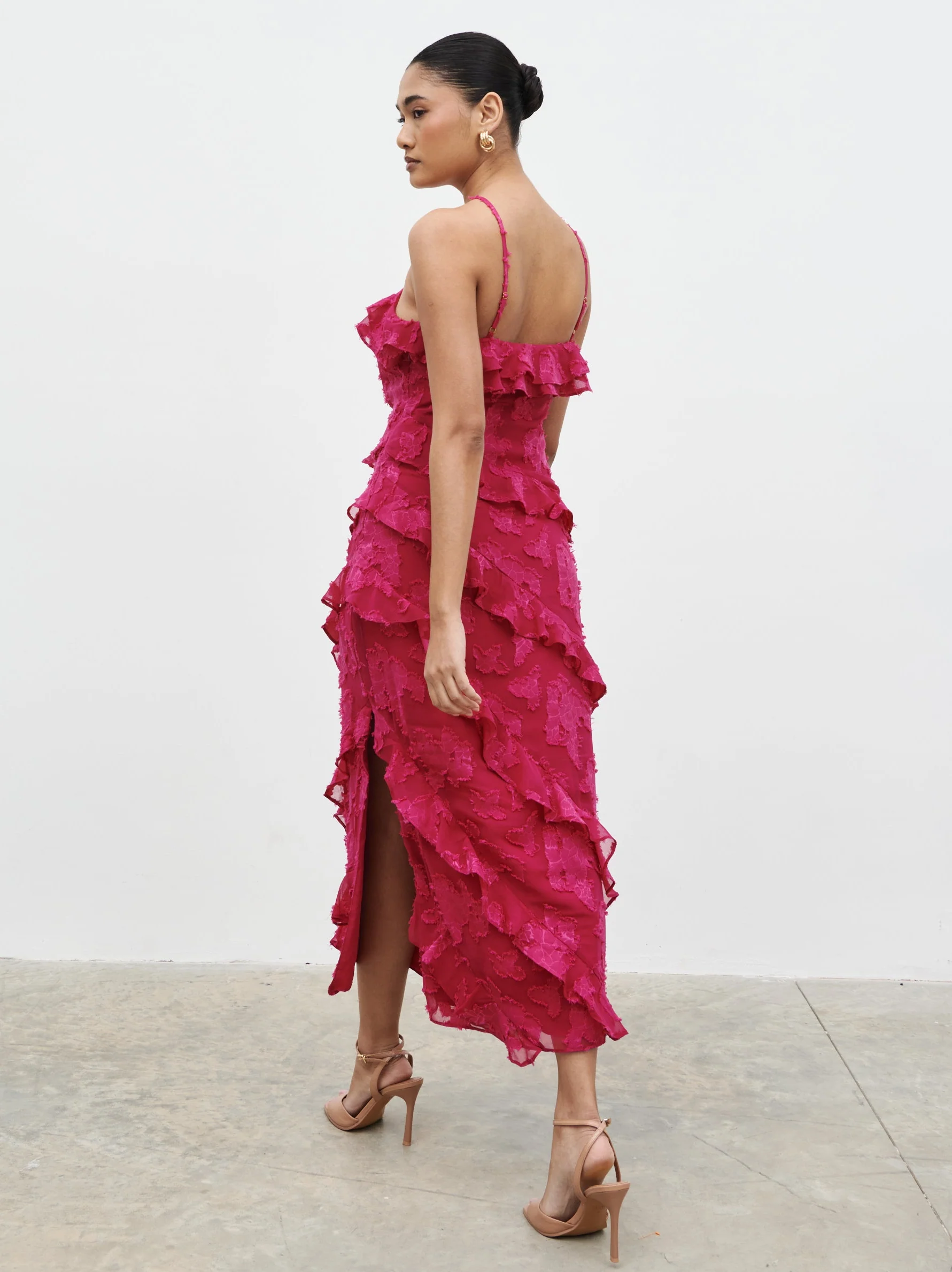 Aryana Jacquard Ruffle Midaxi Dress - Berry - Image 7