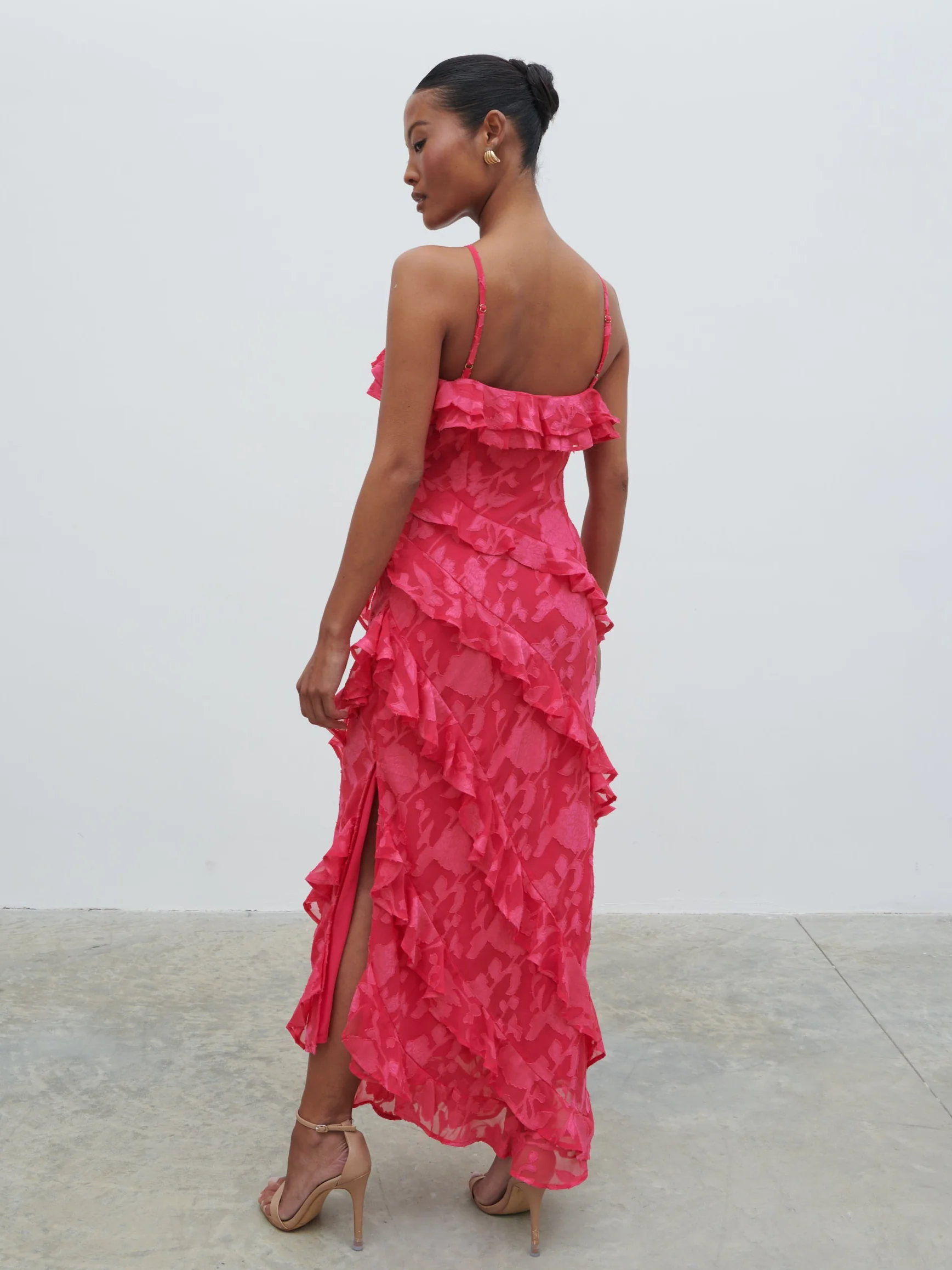 Aryana Jacquard Ruffle Midaxi Dress - Fuchsia - Image 5