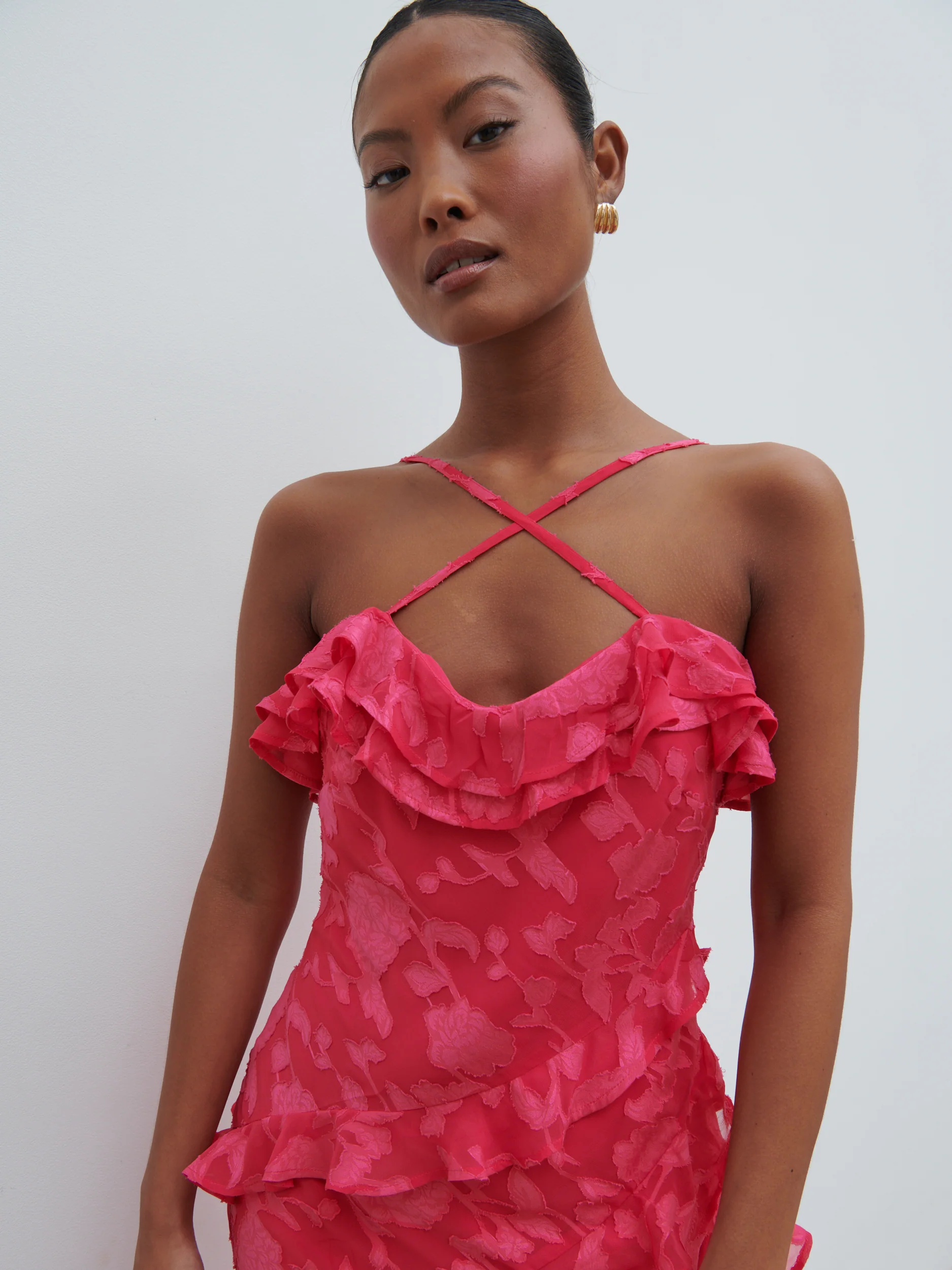 Aryana Jacquard Ruffle Midaxi Dress - Fuchsia - Image 6