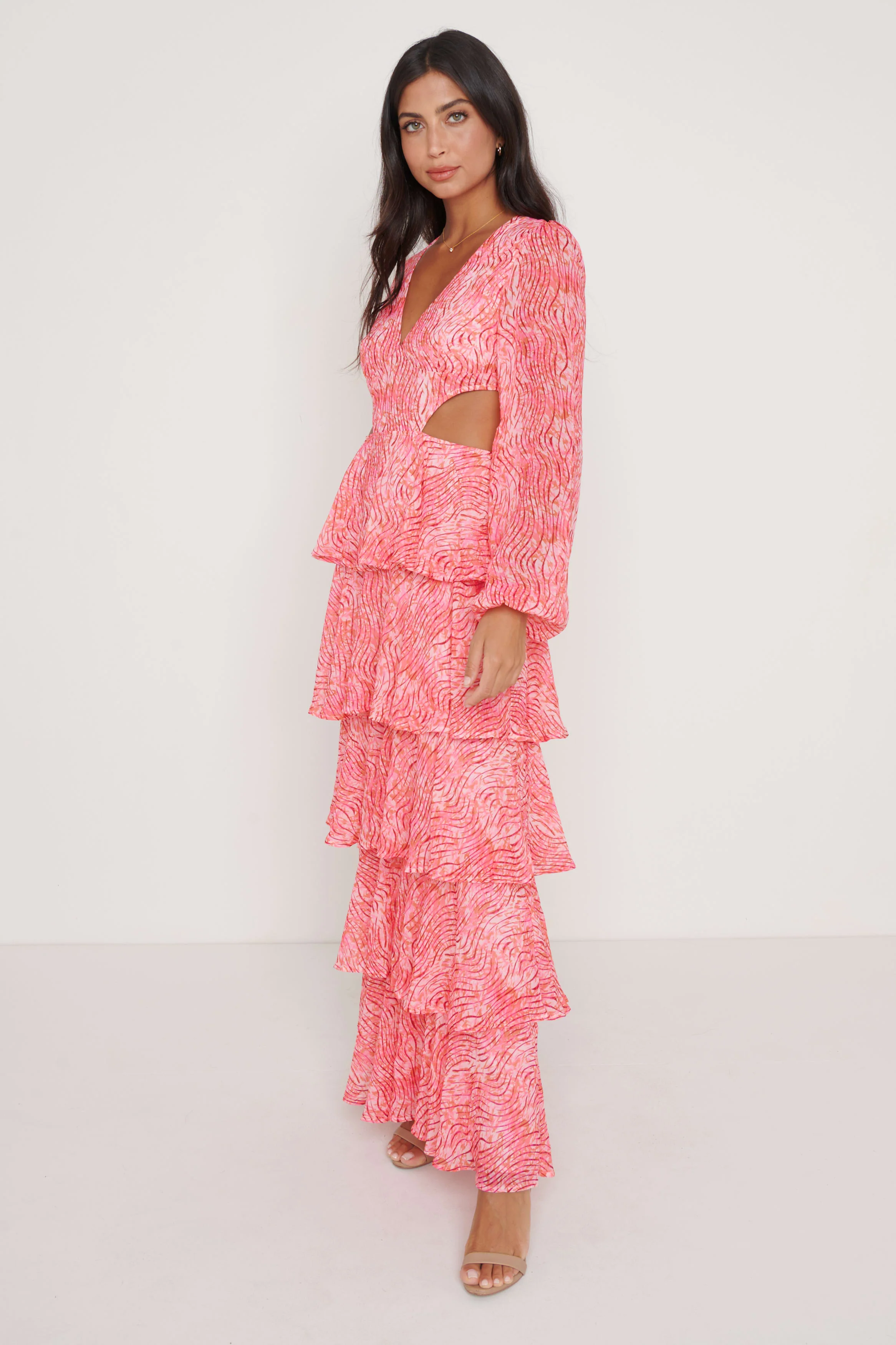 Ashton Cut Out Maxi Dress - Coral Swirl - Image 3