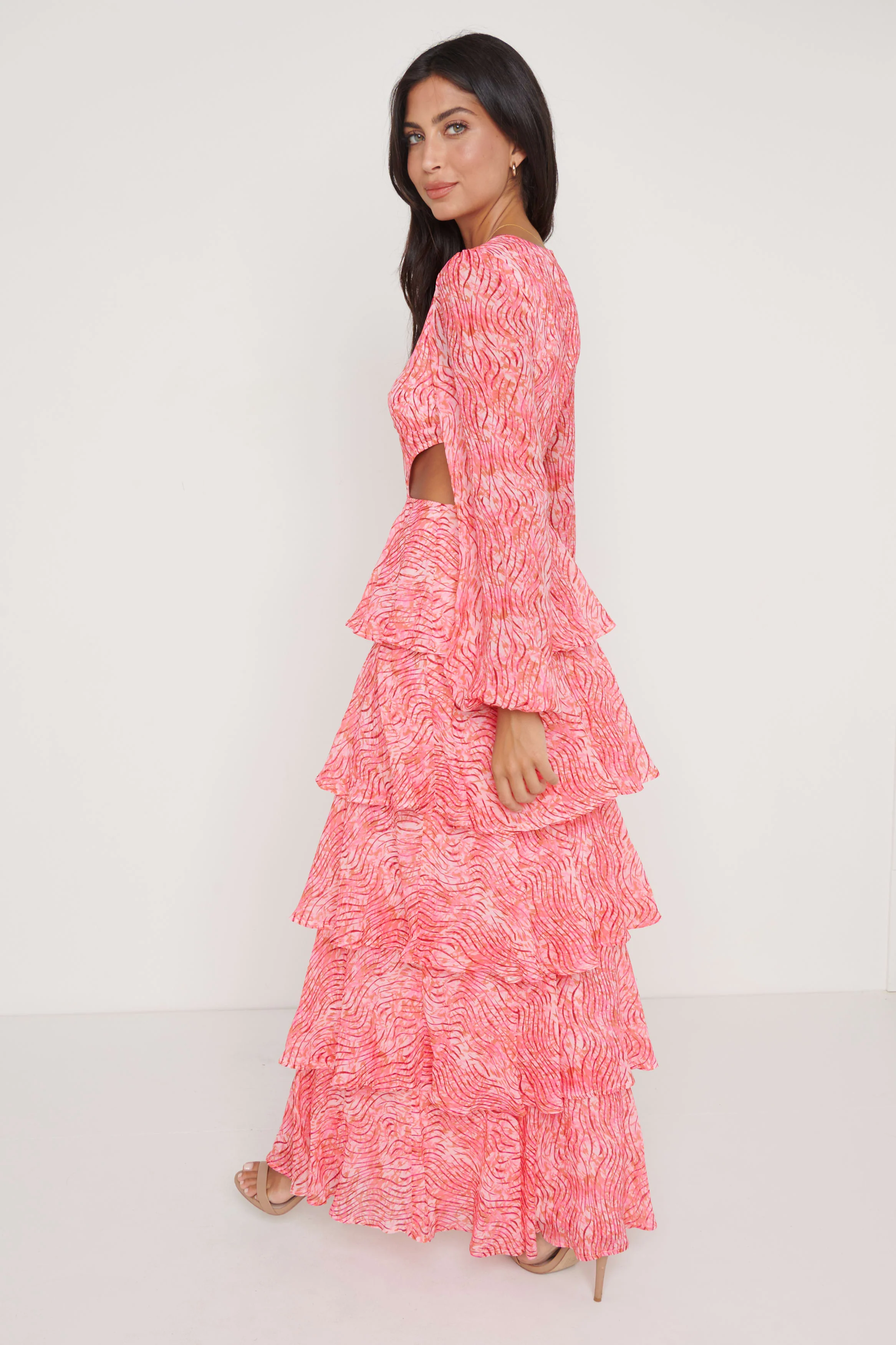 Ashton Cut Out Maxi Dress - Coral Swirl - Image 5