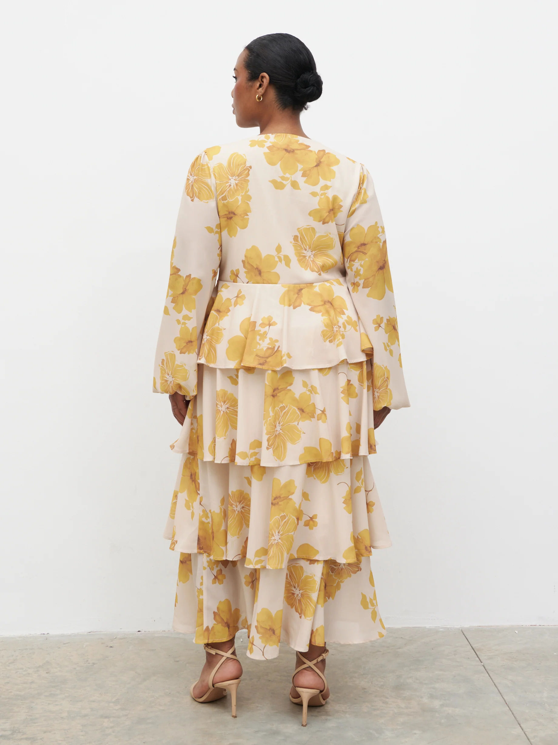 Ashton Ruffle Midaxi Dress Curve - Yellow Ochre Floral - Image 6