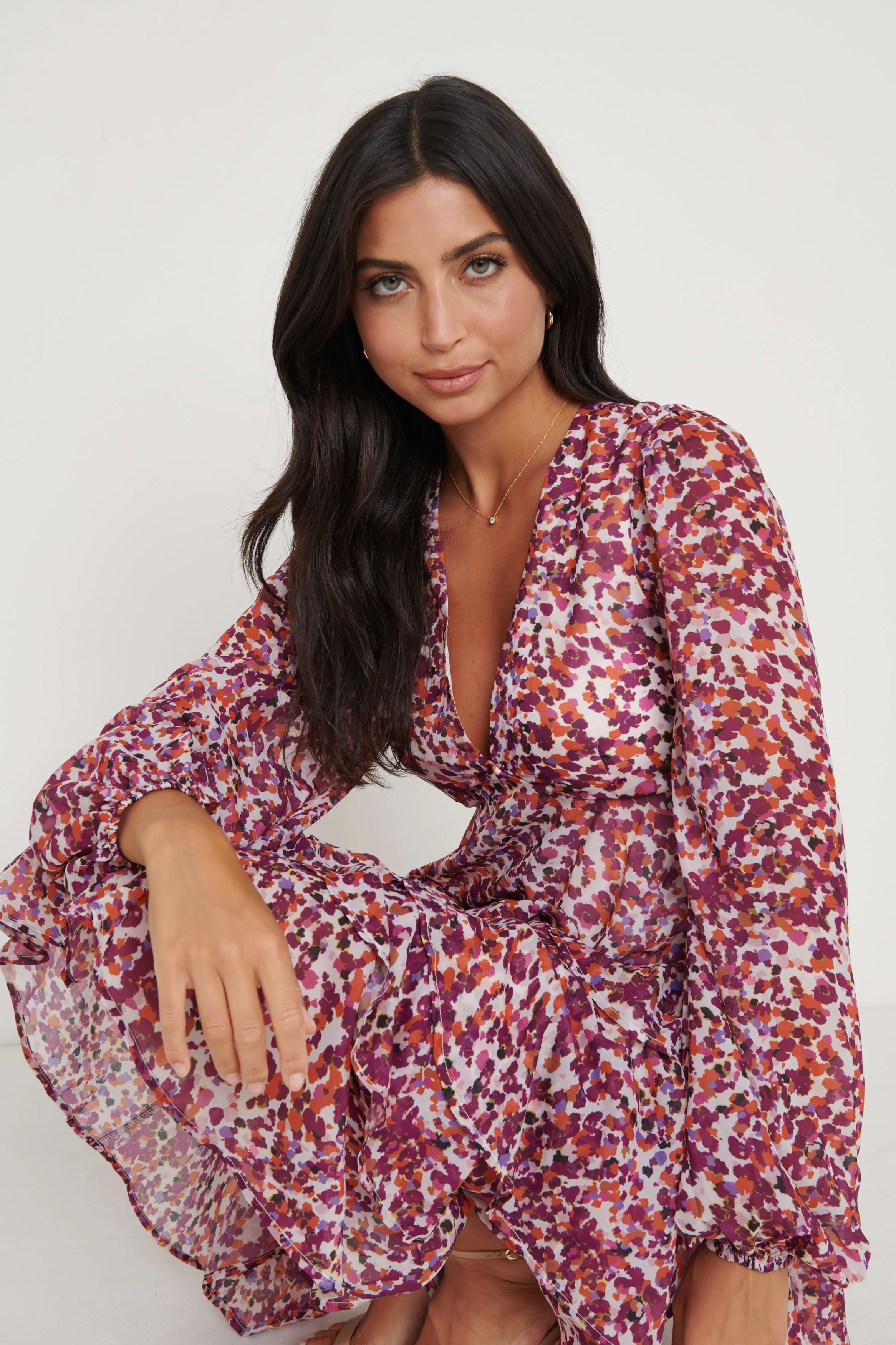 Ashton Ruffle Midi Dress  - Coral Abstract - Image 2