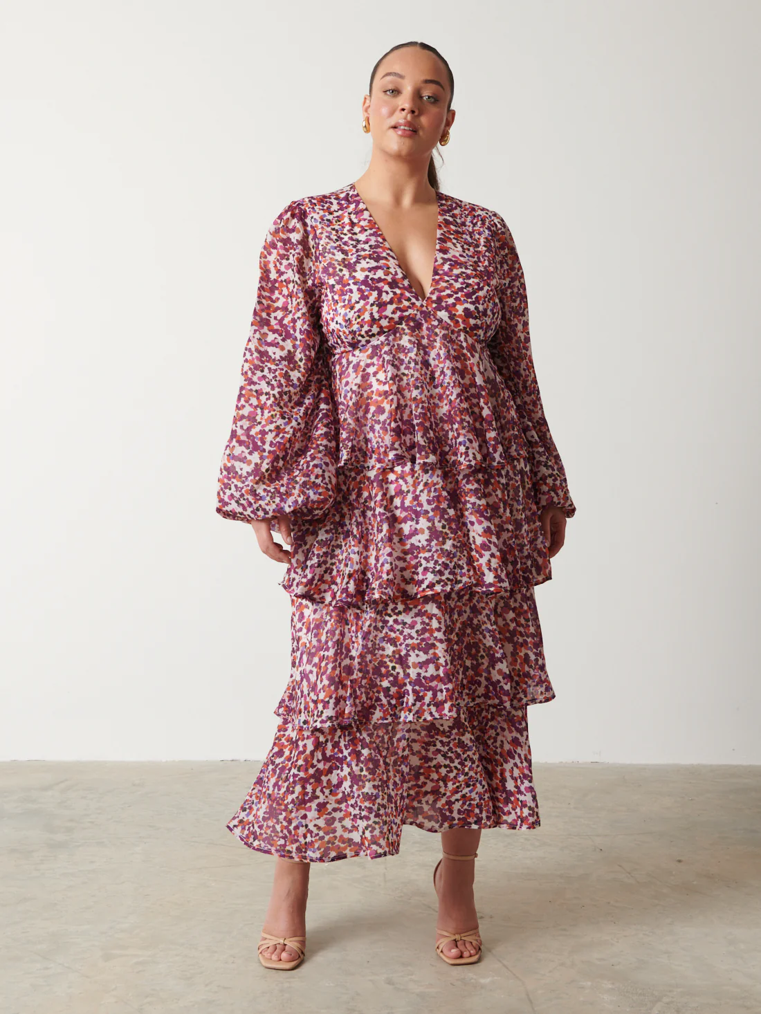 Ashton Ruffle Midi Dress  - Coral Abstract - Image 4