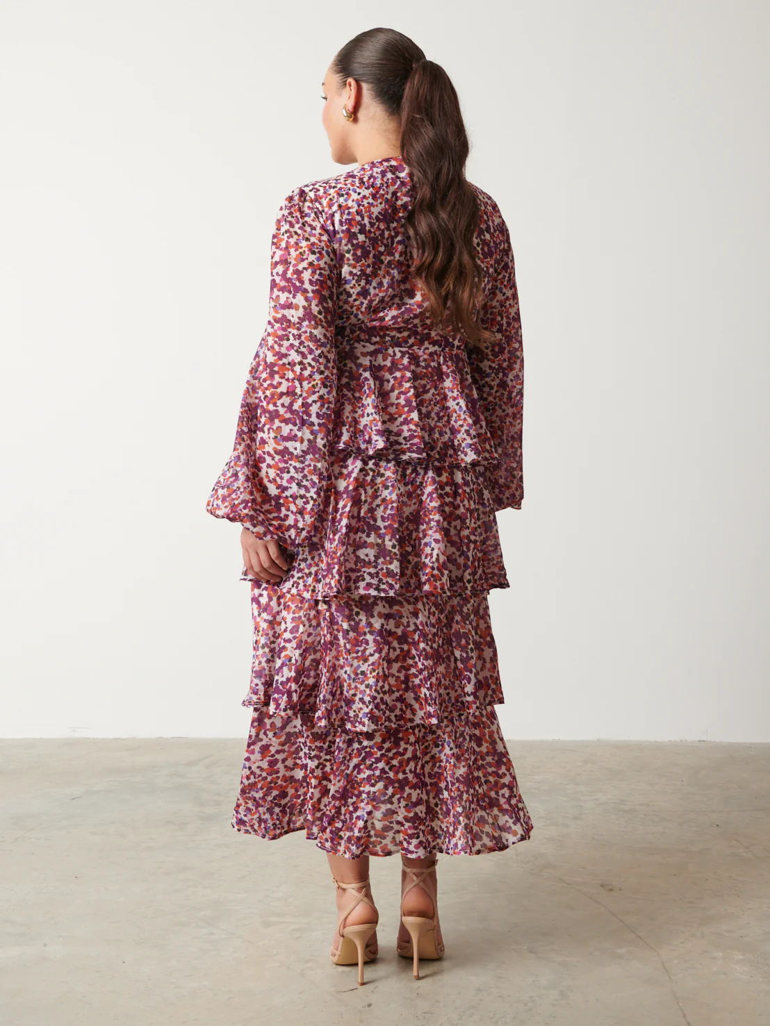 Ashton Ruffle Midi Dress  - Coral Abstract - Image 7