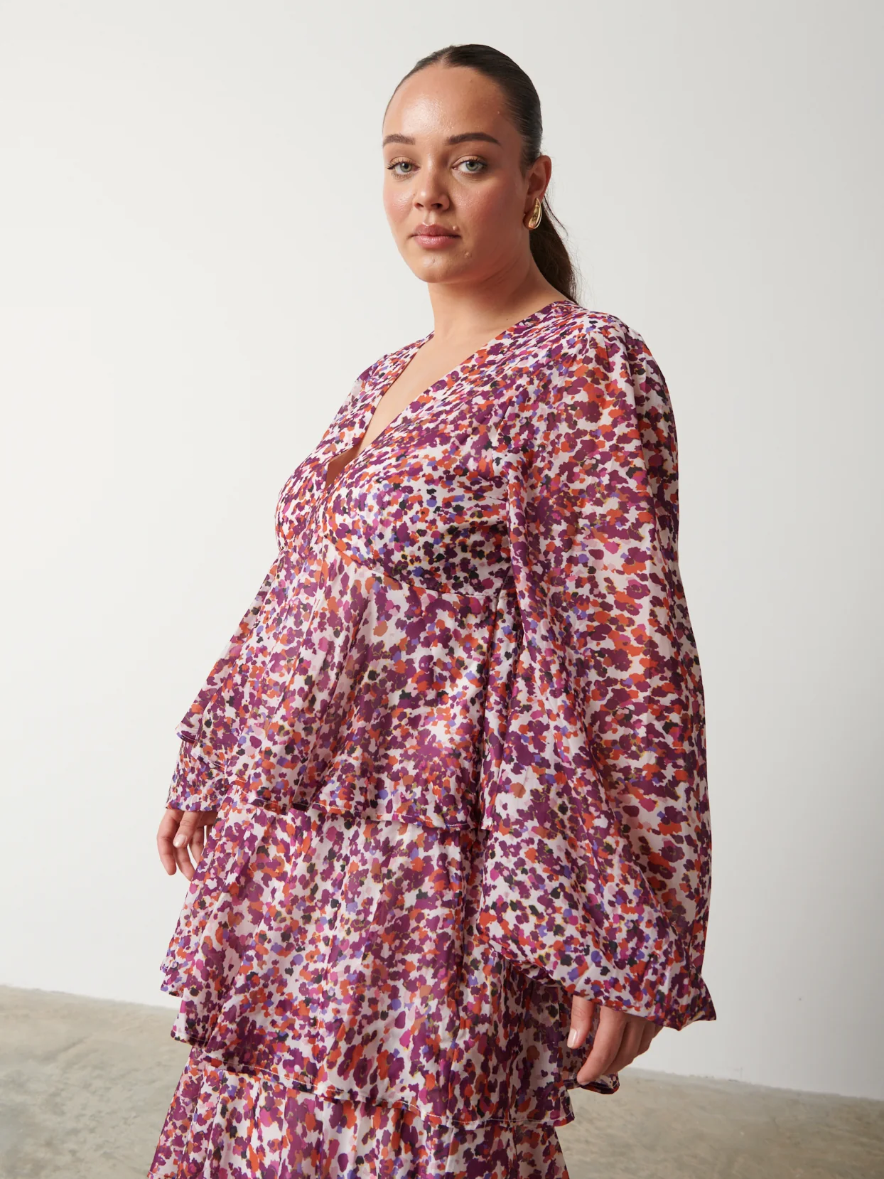 Ashton Ruffle Midi Dress - Coral Abstract - Image 5