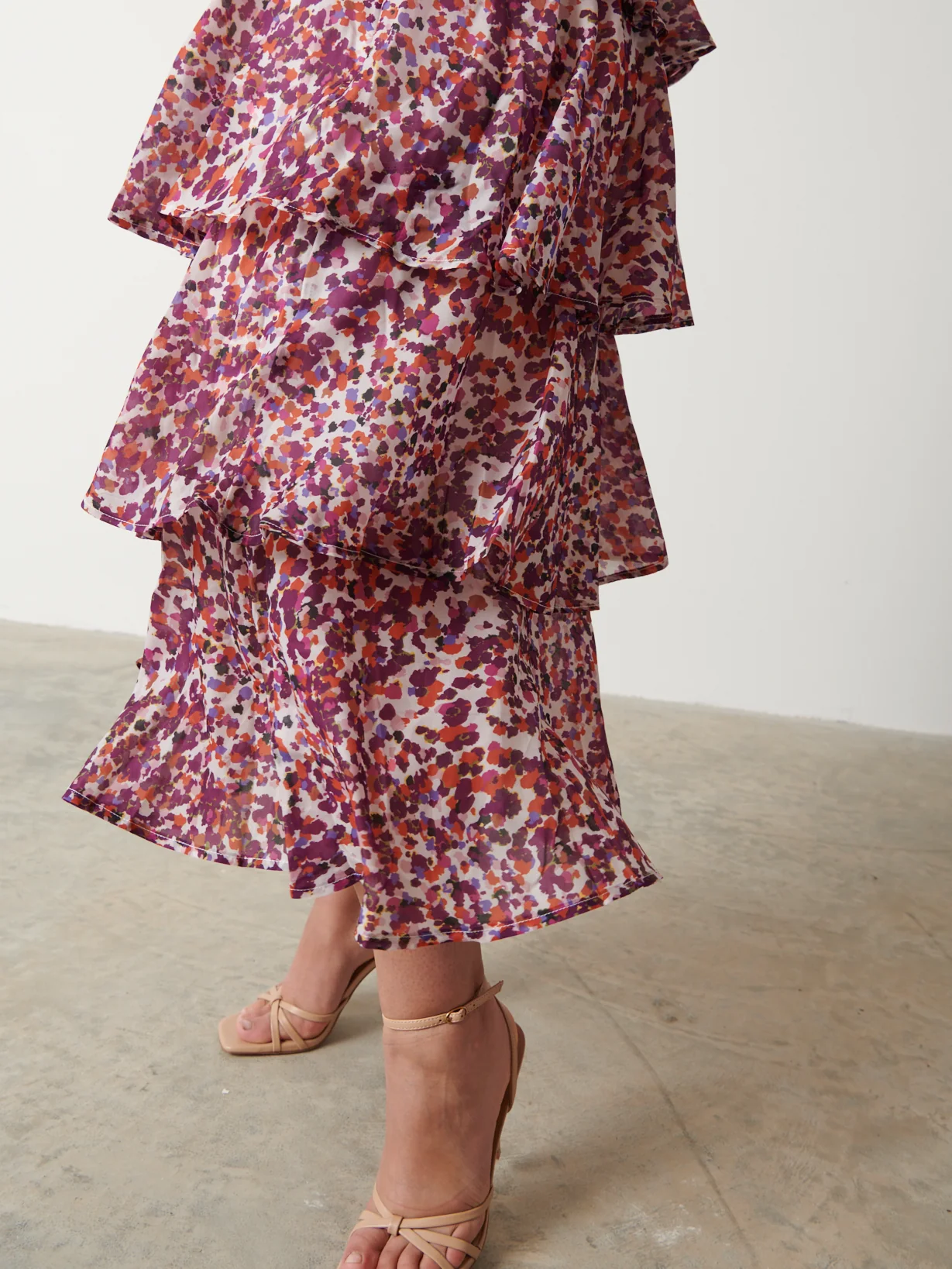 Ashton Ruffle Midi Dress - Coral Abstract - Image 8