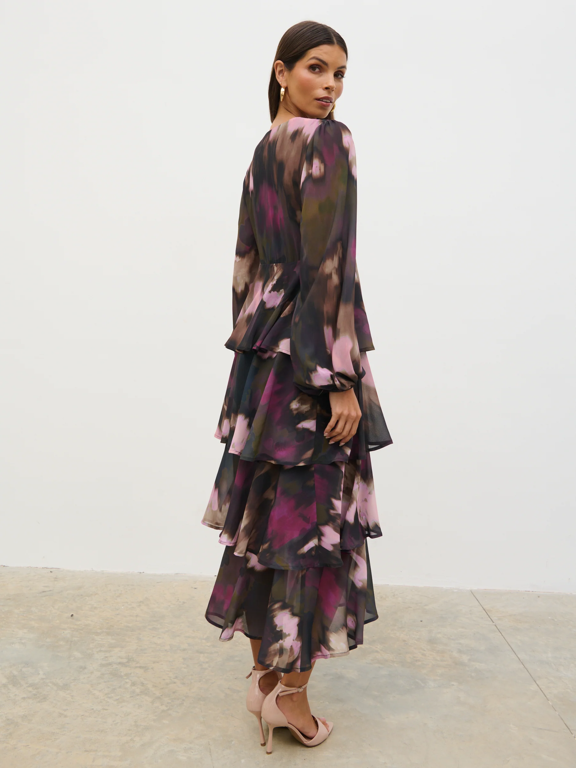 Ashton Ruffle Midi Dress - Purple and Khaki Ombre - Image 2