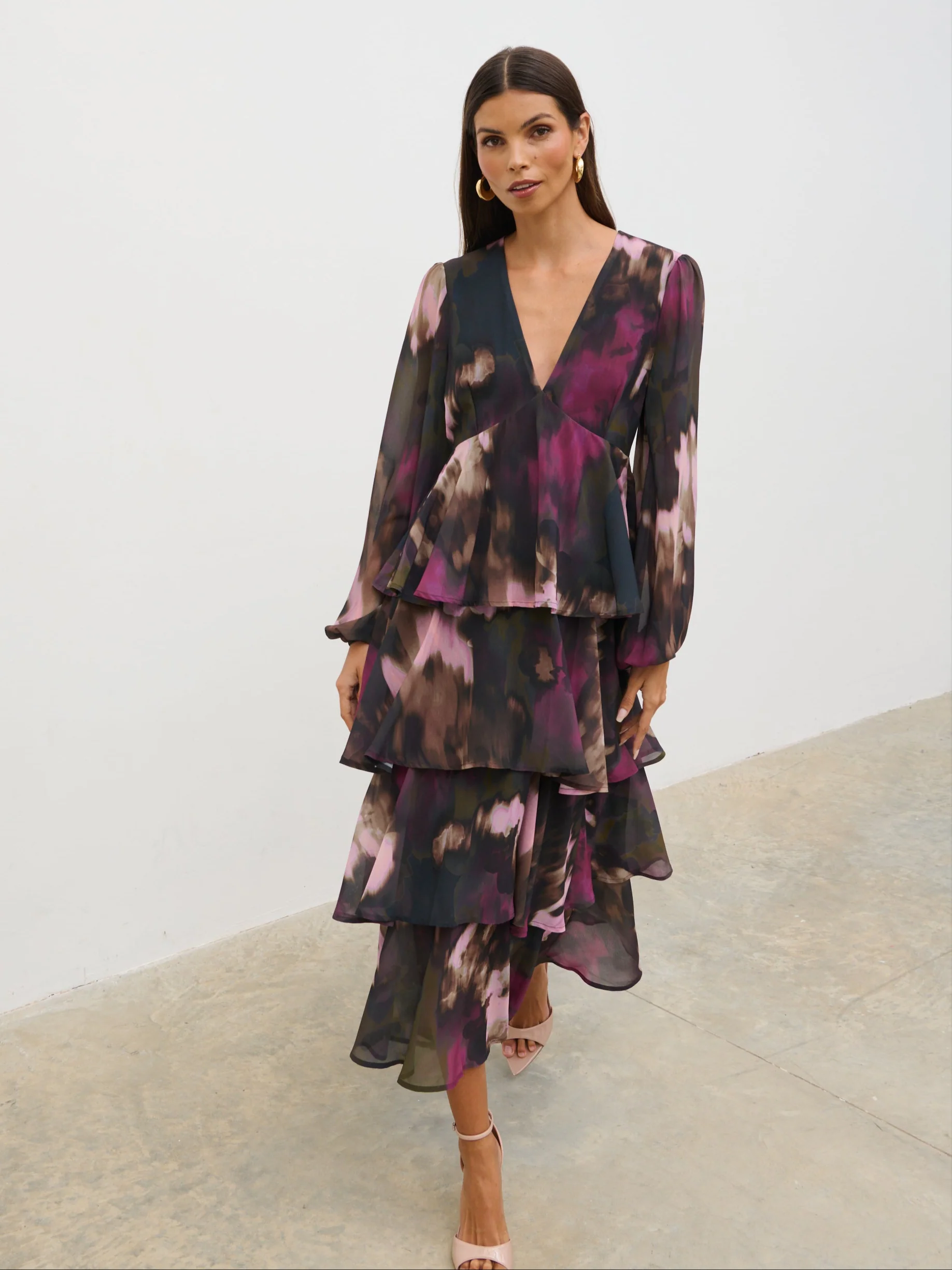 Ashton Ruffle Midi Dress - Purple and Khaki Ombre - Image 4