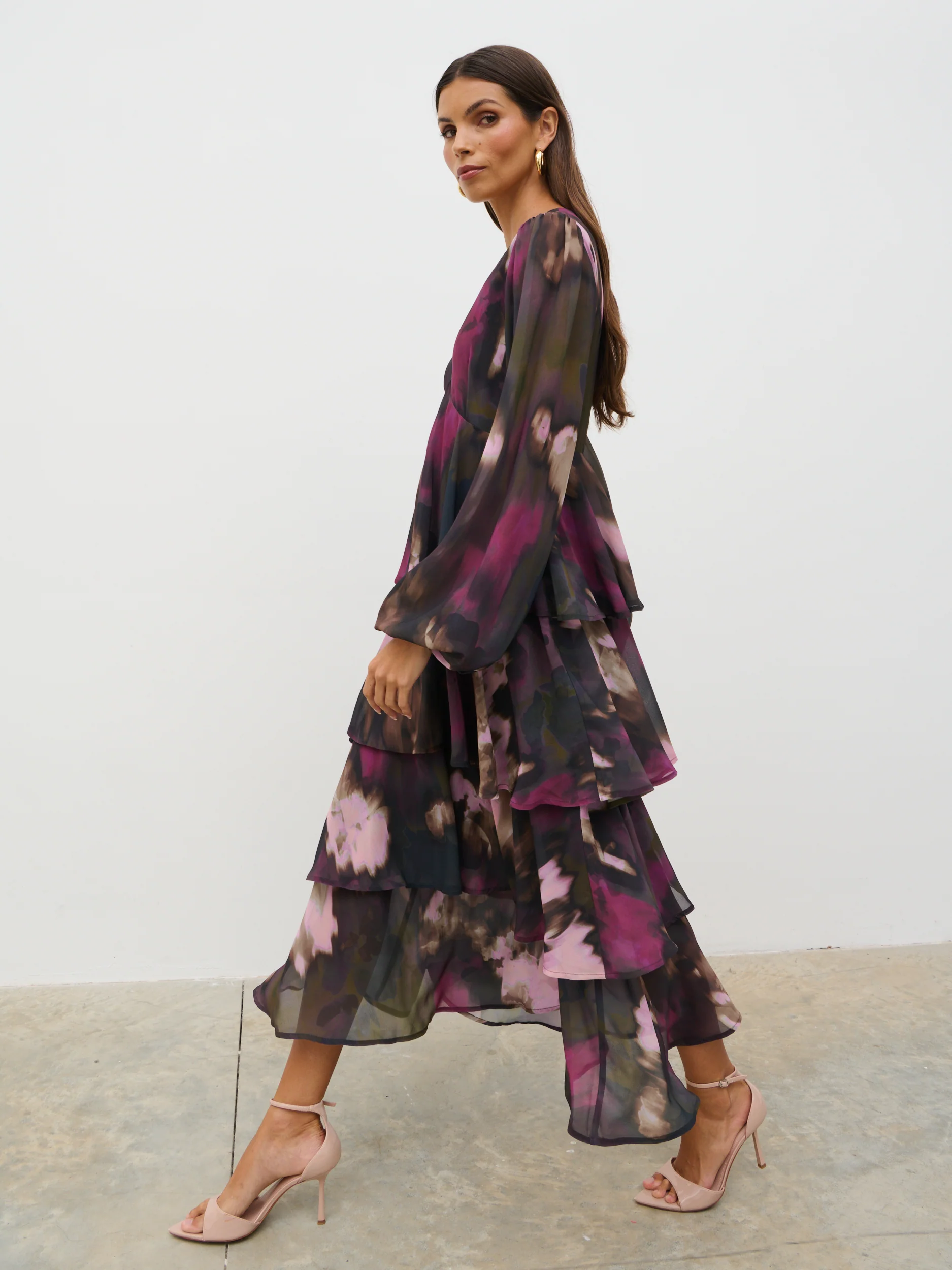 Ashton Ruffle Midi Dress - Purple and Khaki Ombre - Image 5