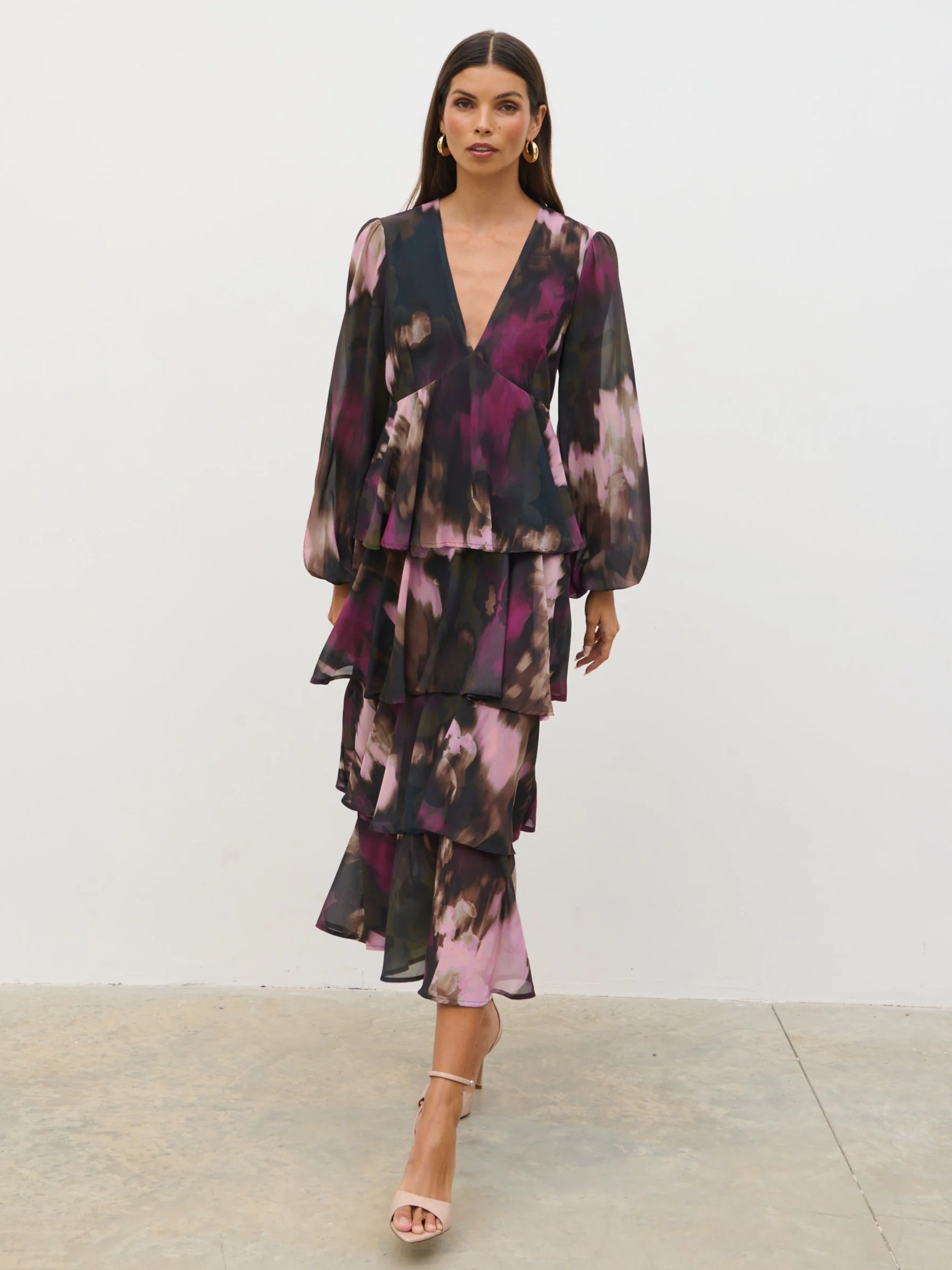 Ashton Ruffle Midi Dress - Purple and Khaki Ombre - Image 6