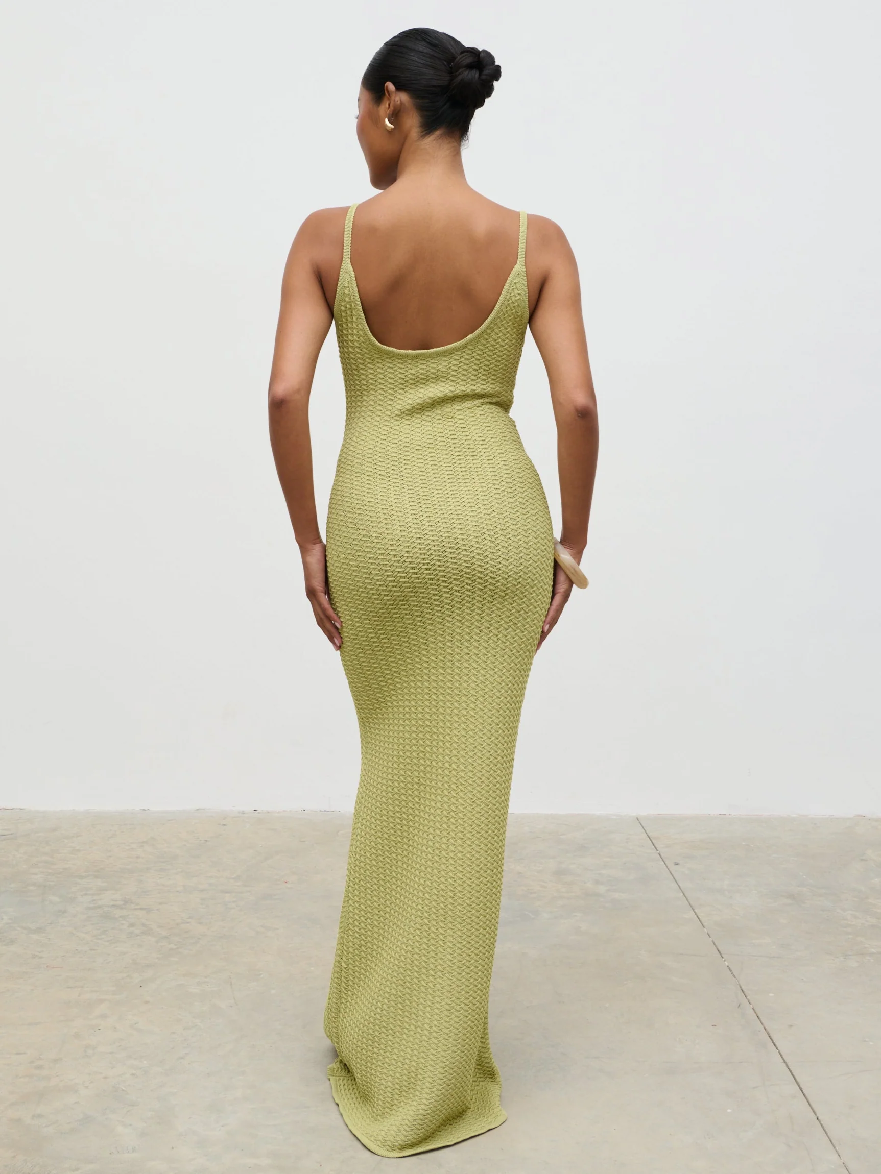 Astrid Rosette Sleeve Knit Maxi Dress - Green - Image 8