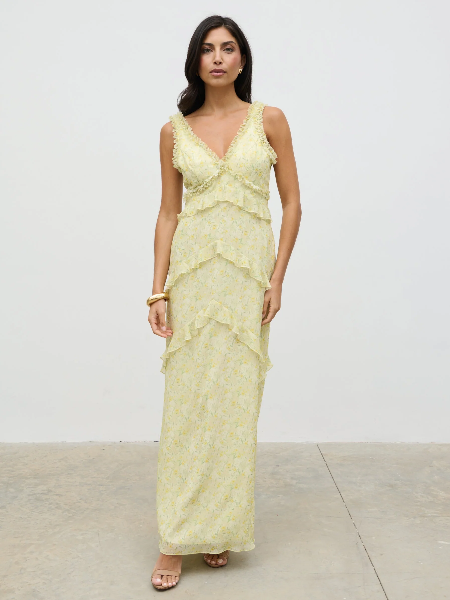 Aurelia Ruffle Maxi Dress - Lime Ditsy Floral - Image 4
