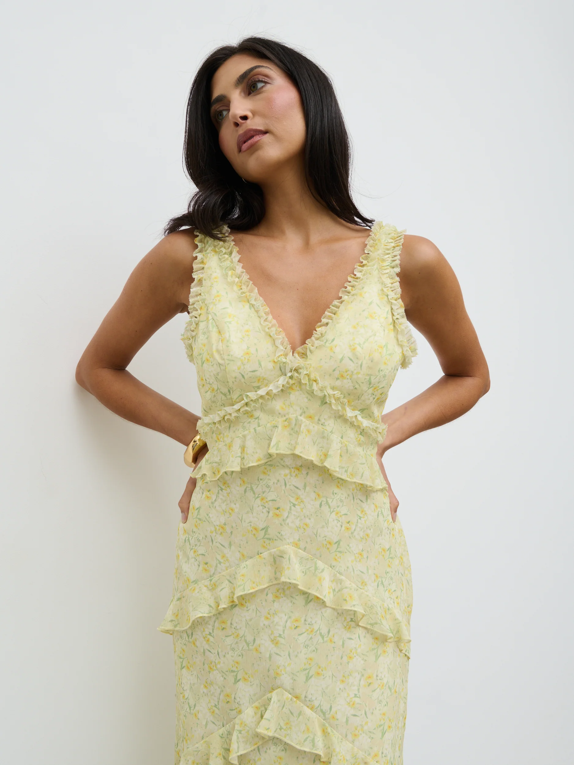 Aurelia Ruffle Maxi Dress - Lime Ditsy Floral - Image 5