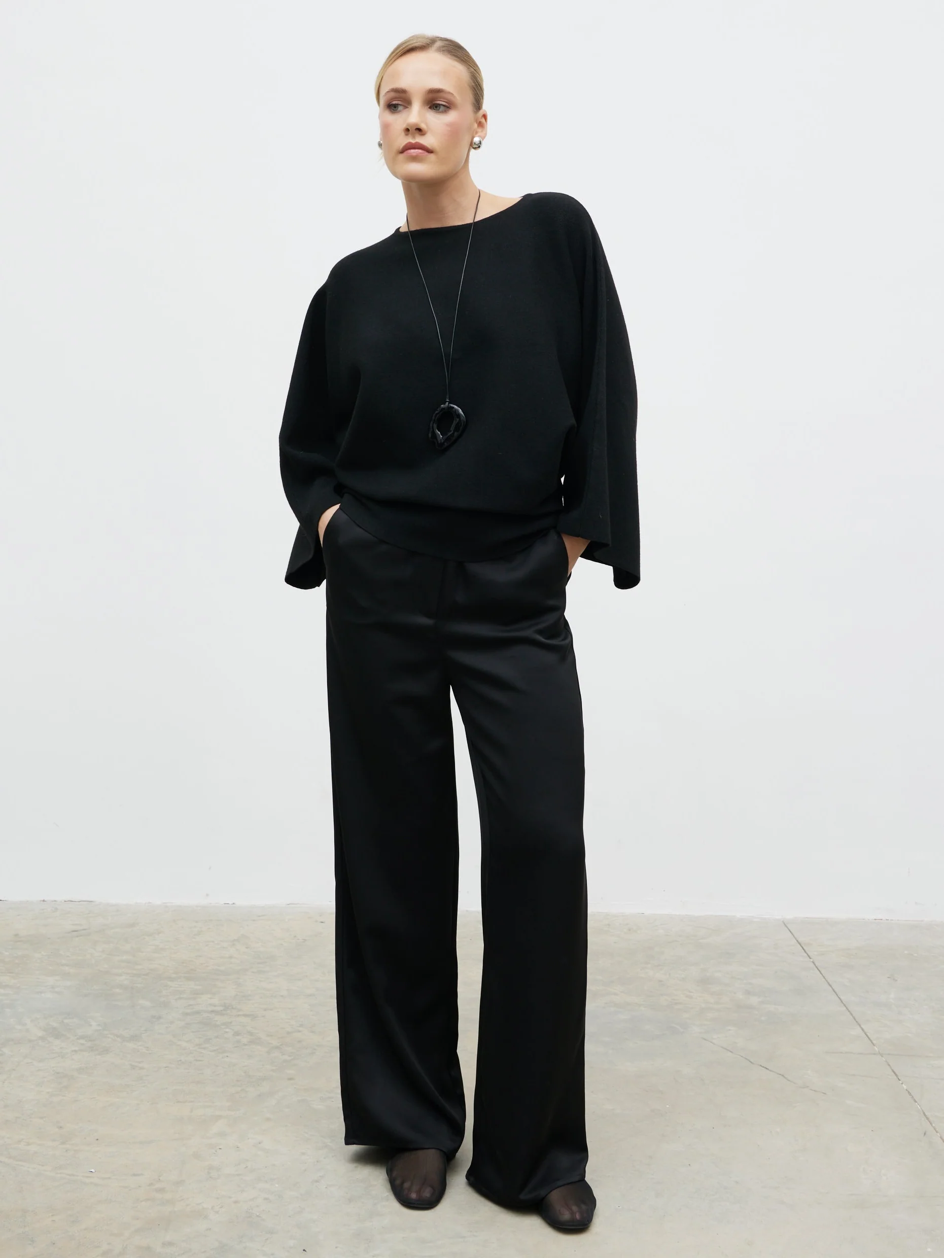 Aurelie Drape Sleeve Knit Jumper - Black - Image 2