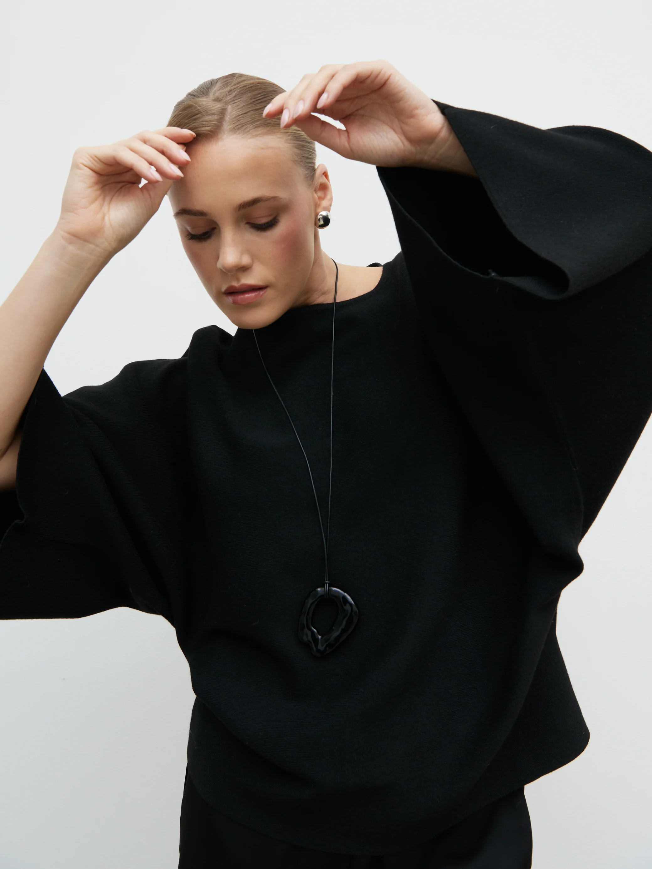 Aurelie Drape Sleeve Knit Jumper - Black - Image 3