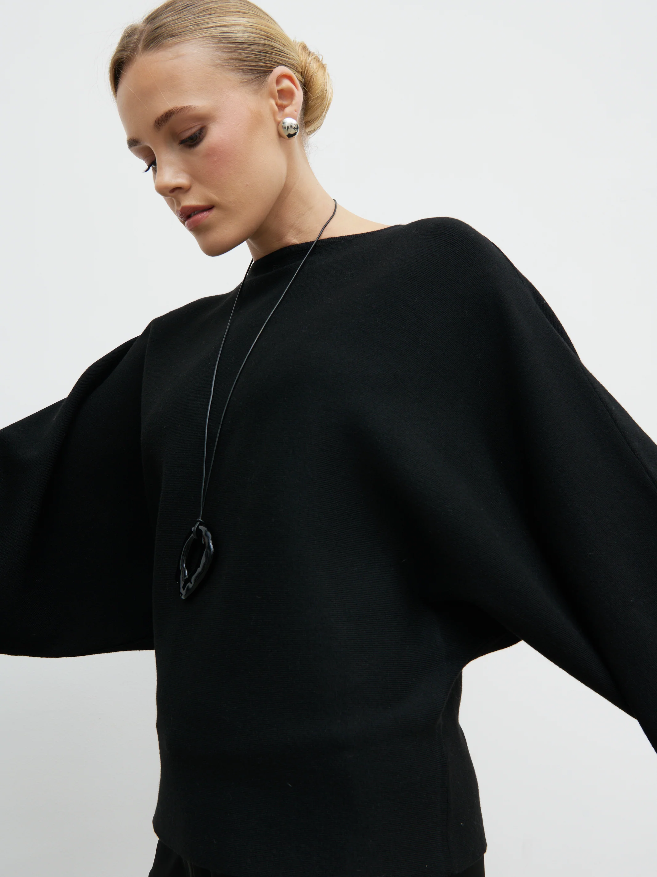 Aurelie Drape Sleeve Knit Jumper - Black - Image 4