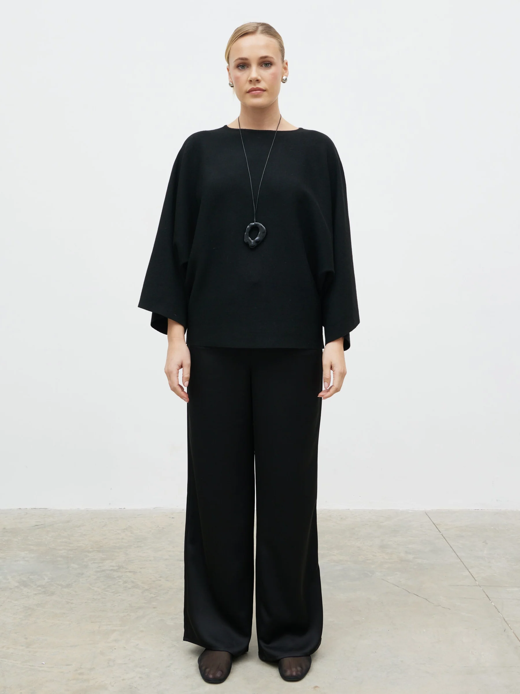 Aurelie Drape Sleeve Knit Jumper - Black - Image 6