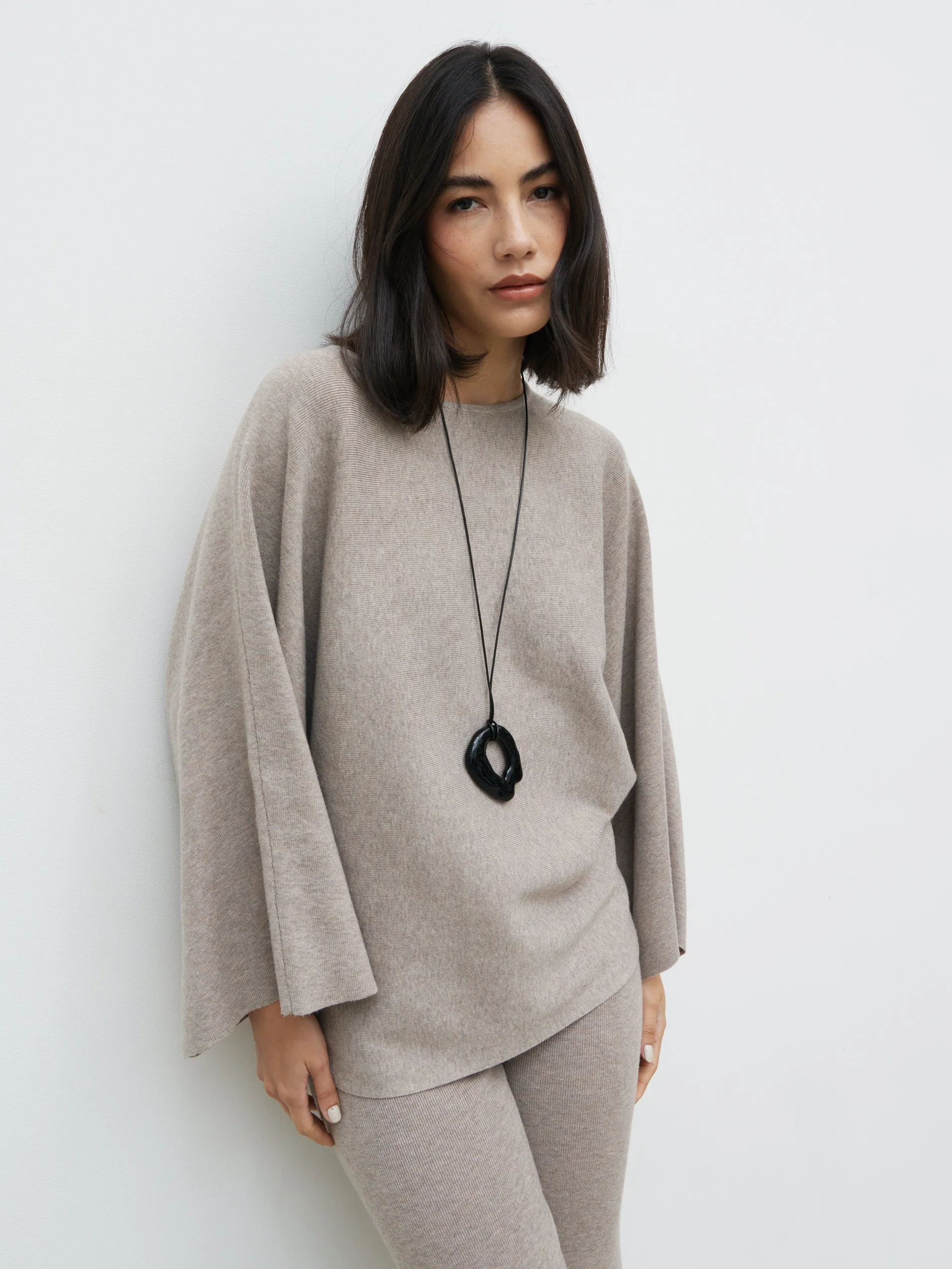 Aurelie Drape Sleeve Knit Jumper - Dark Taupe - Image 3