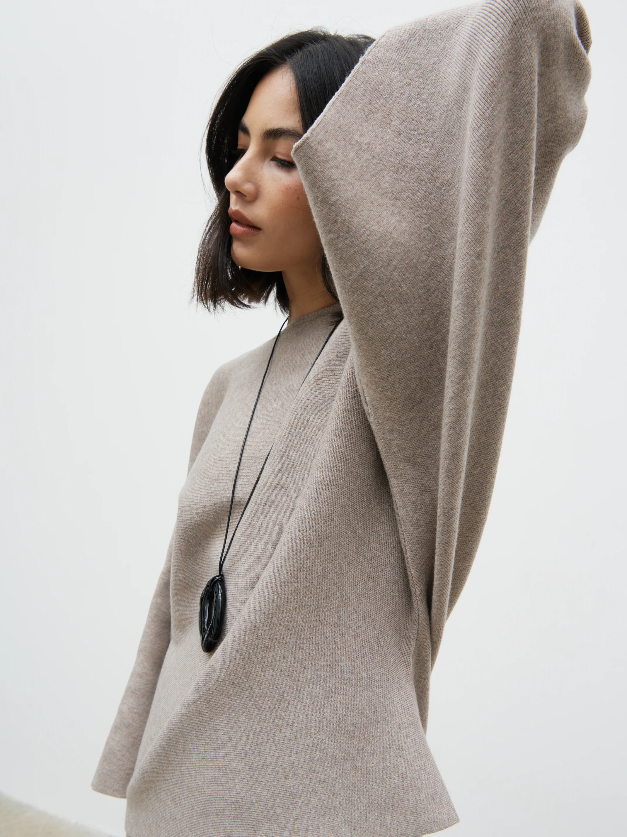 Aurelie Drape Sleeve Knit Jumper - Dark Taupe - Image 4