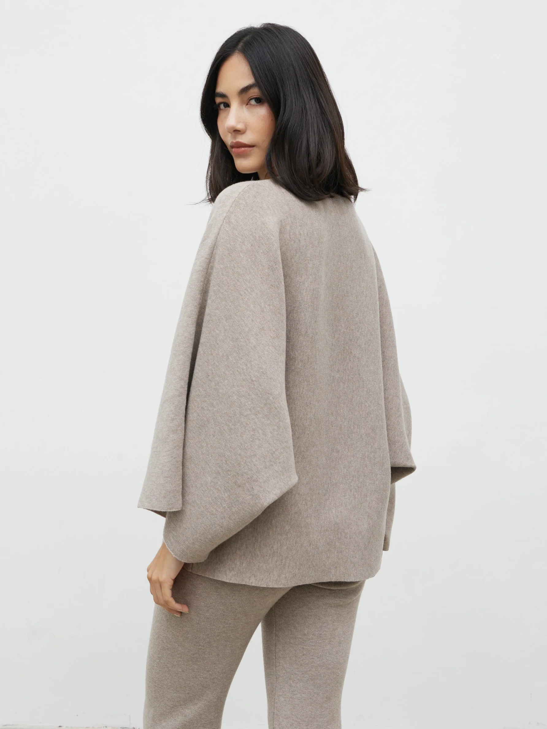 Aurelie Drape Sleeve Knit Jumper - Dark Taupe - Image 5