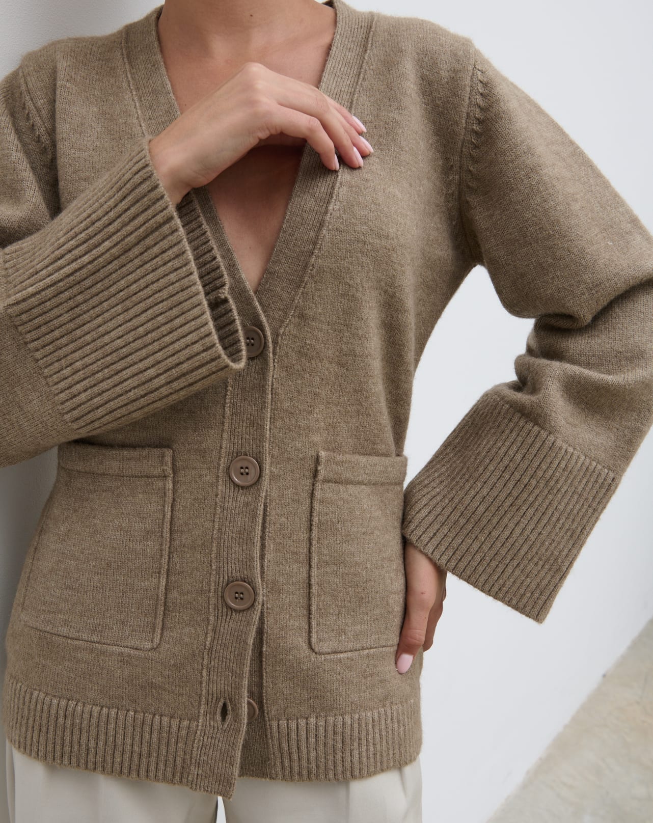 Autumn Knit Cardigan - Dark Beige - Image 2