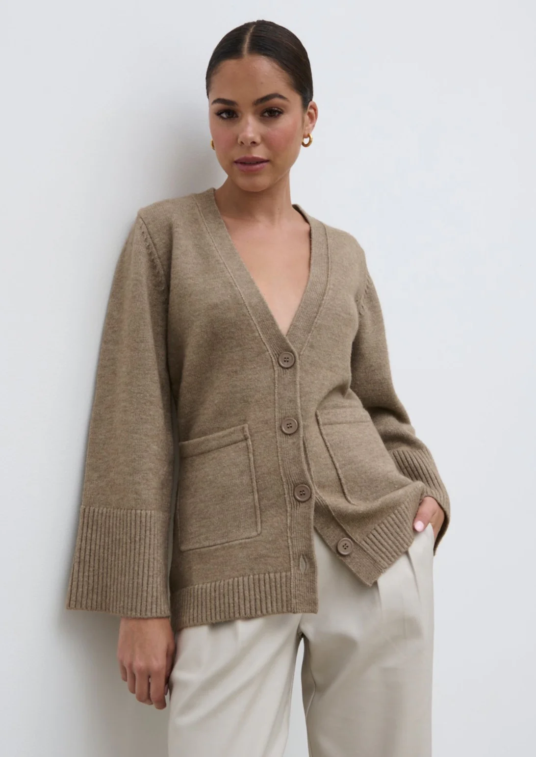 Autumn Knit Cardigan - Dark Beige - Image 3