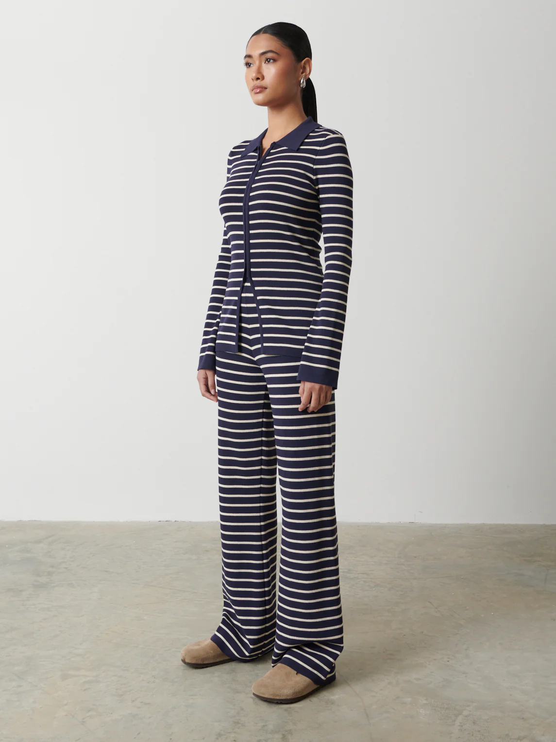 Avery Striped Zip Knit Top - Navy and Cream - Image 3