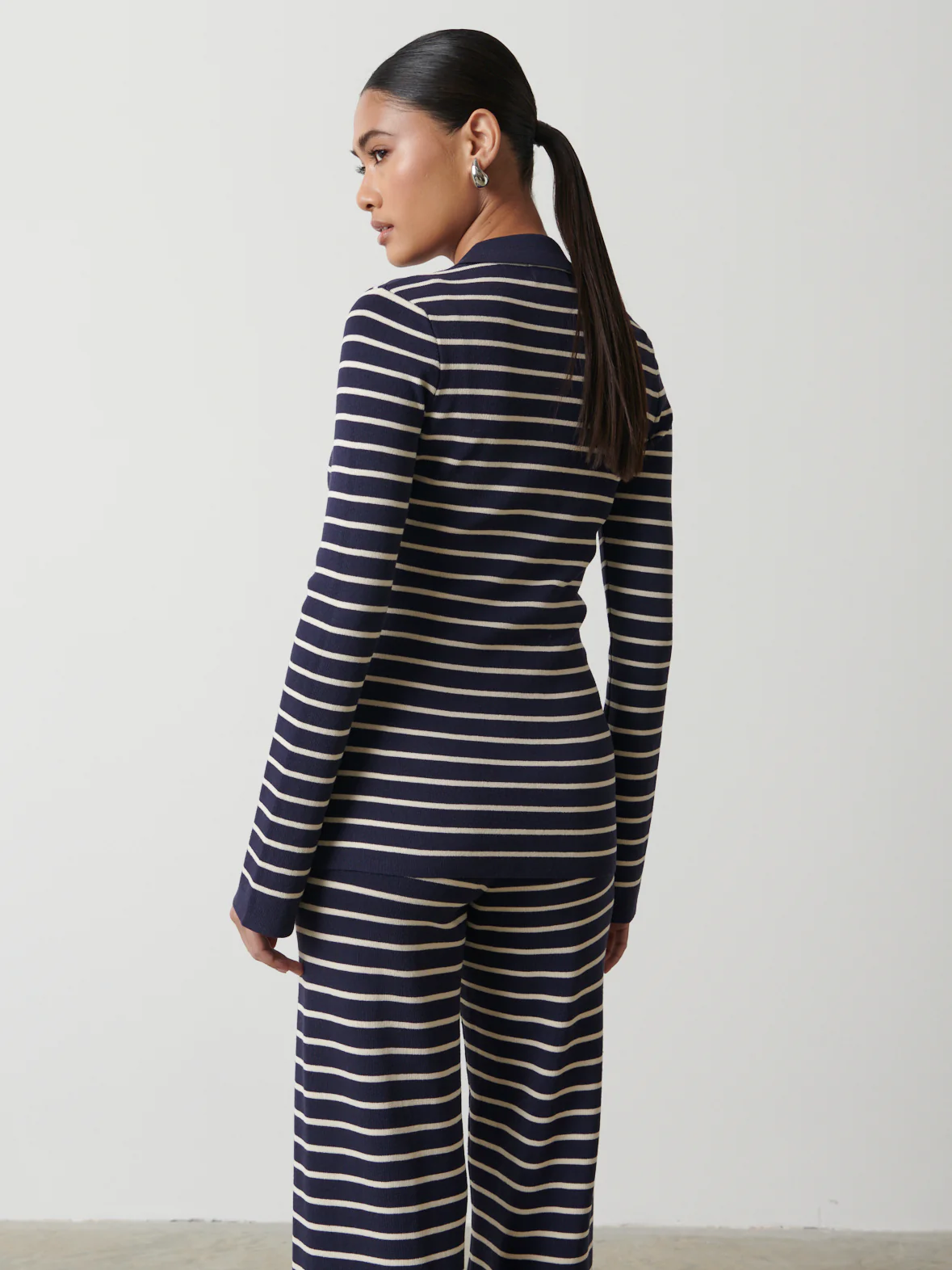 Avery Striped Zip Knit Top - Navy and Cream - Image 4
