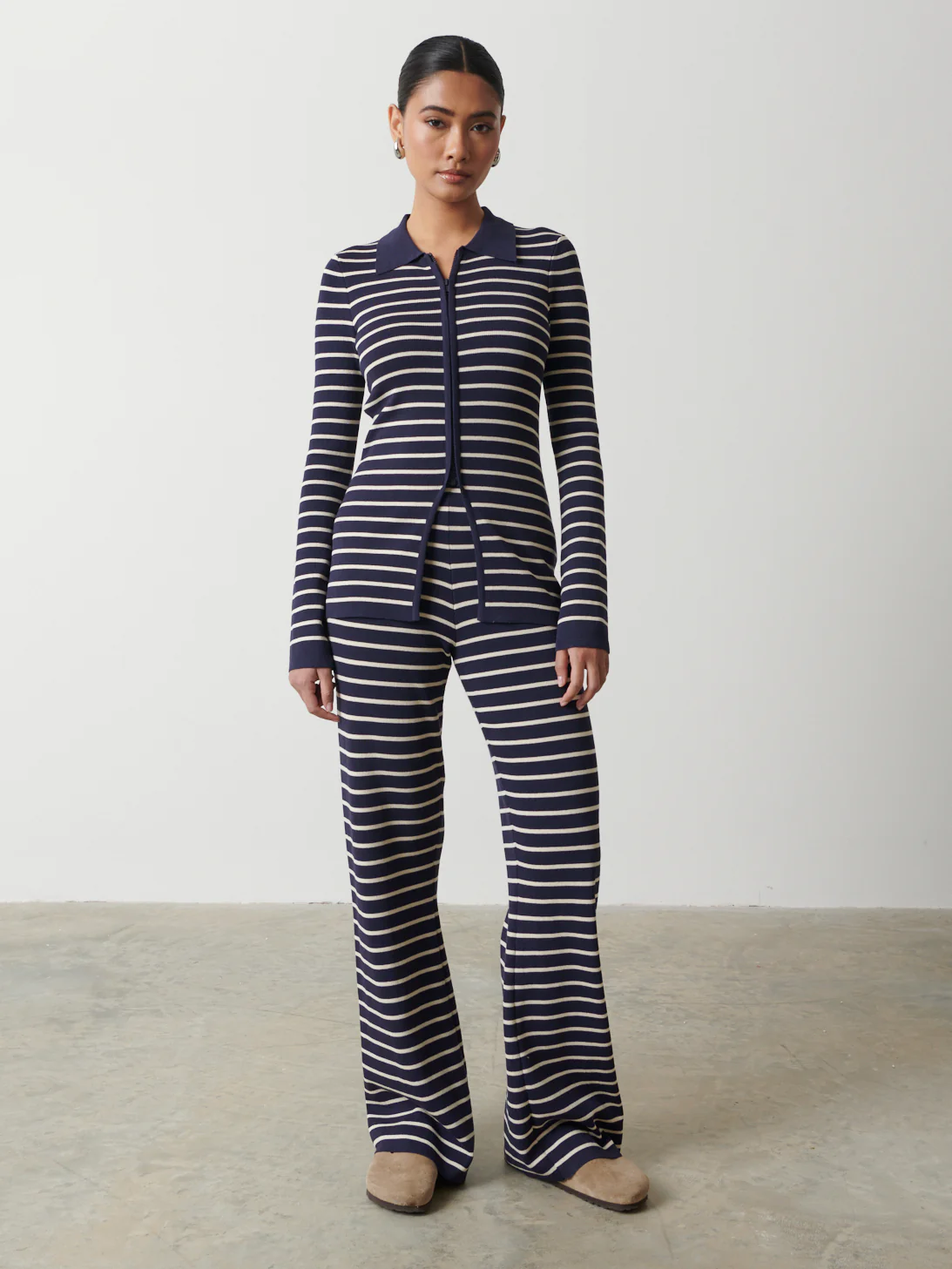 Avery Striped Zip Knit Top - Navy and Cream - Image 5