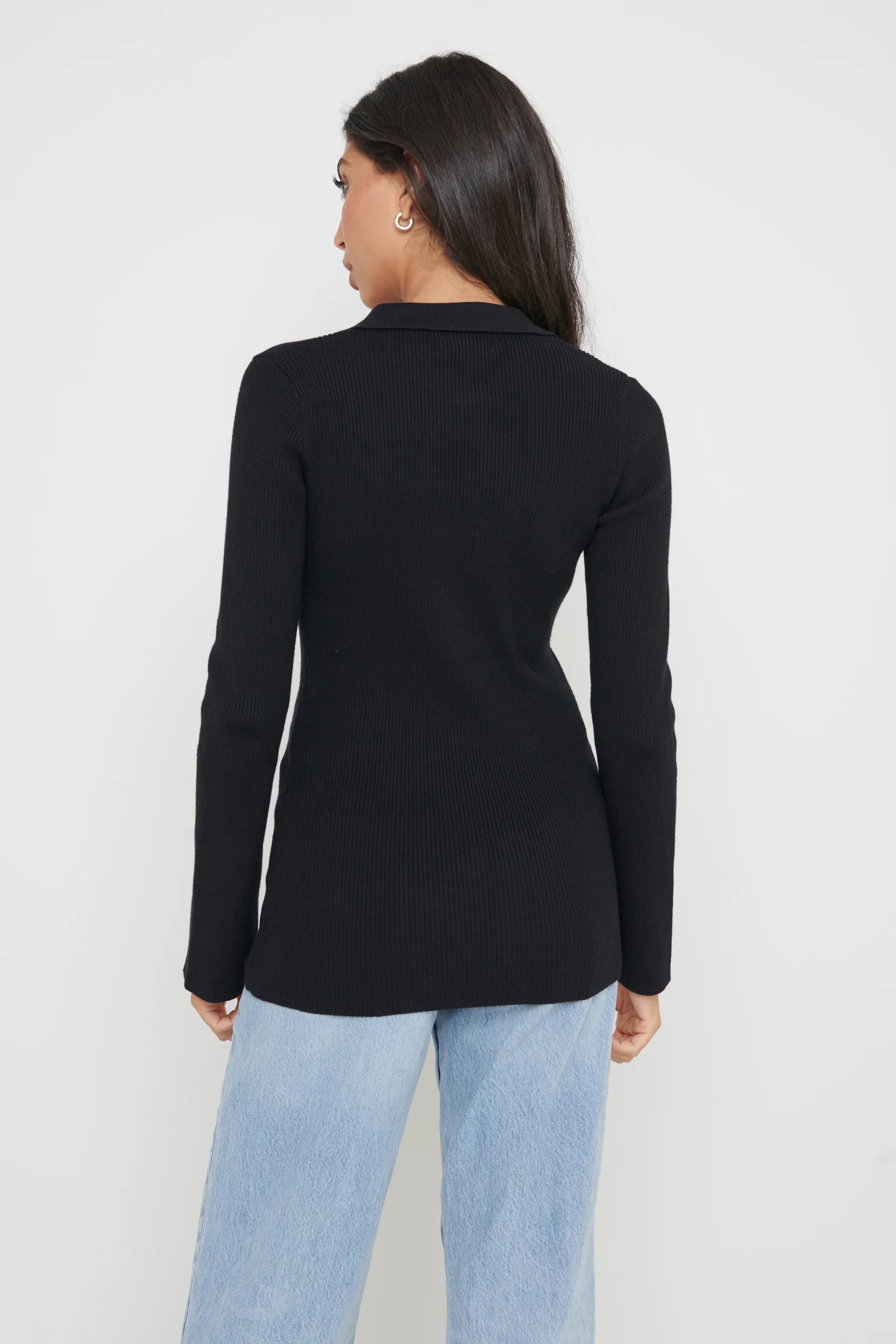 Avery Zip Knit Collared Top - Black - Image 6