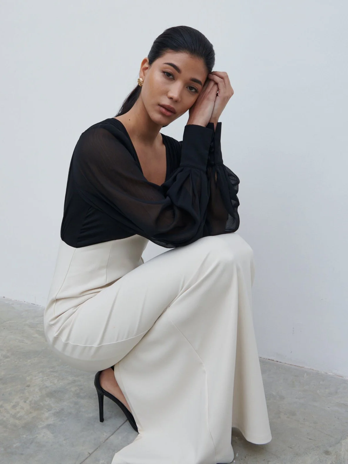Ayla Contrast Maxi Dress - Black and White - Image 2