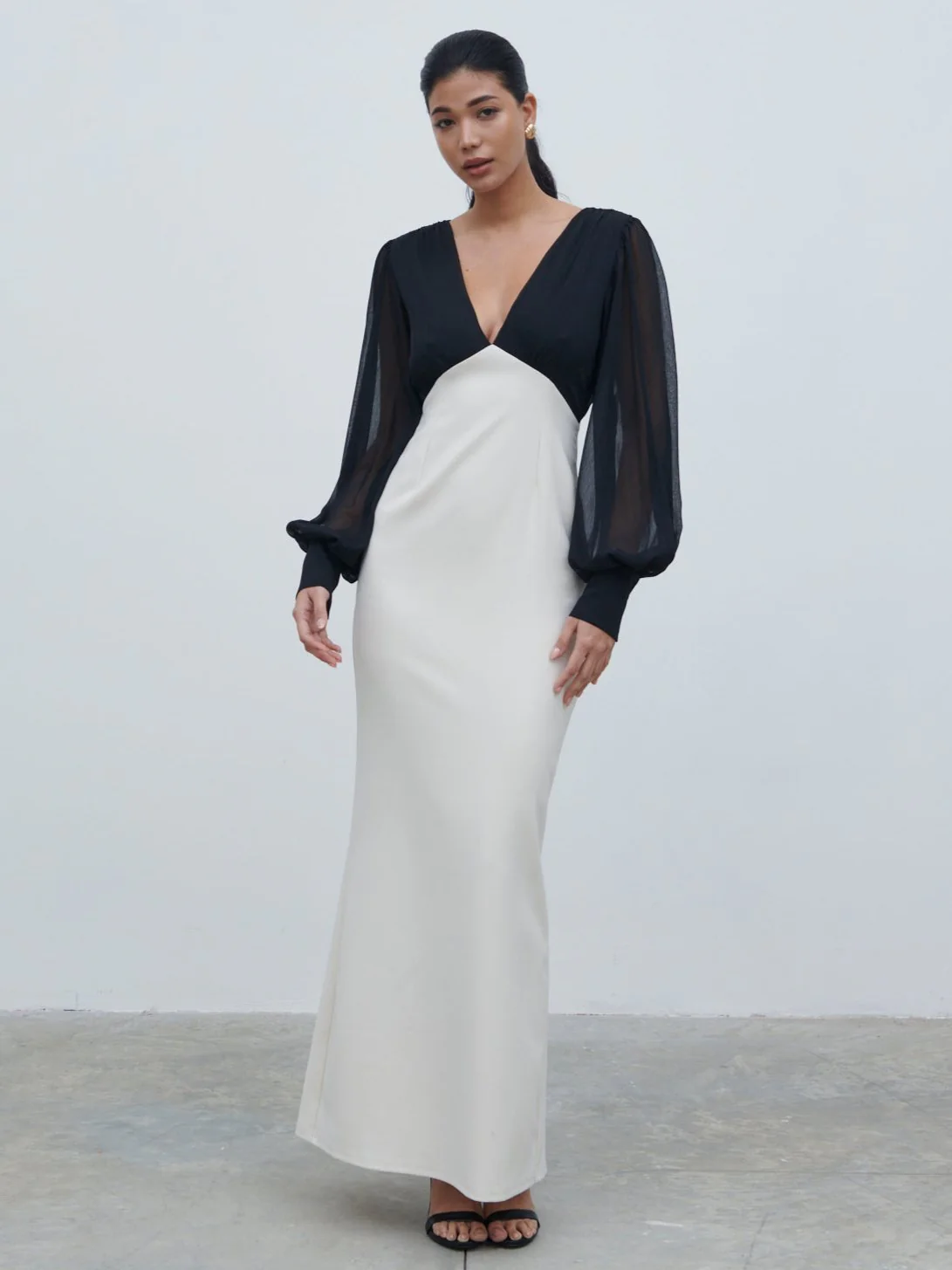 Ayla Contrast Maxi Dress - Black and White - Image 6
