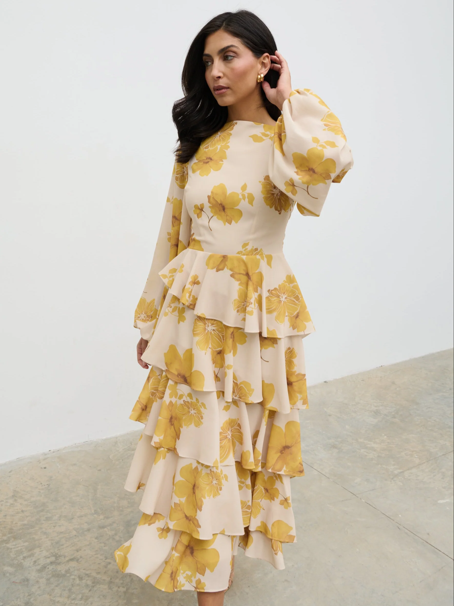 Beatris Backless Ruffle Midaxi Dress - Yellow Ochre Floral - Image 3