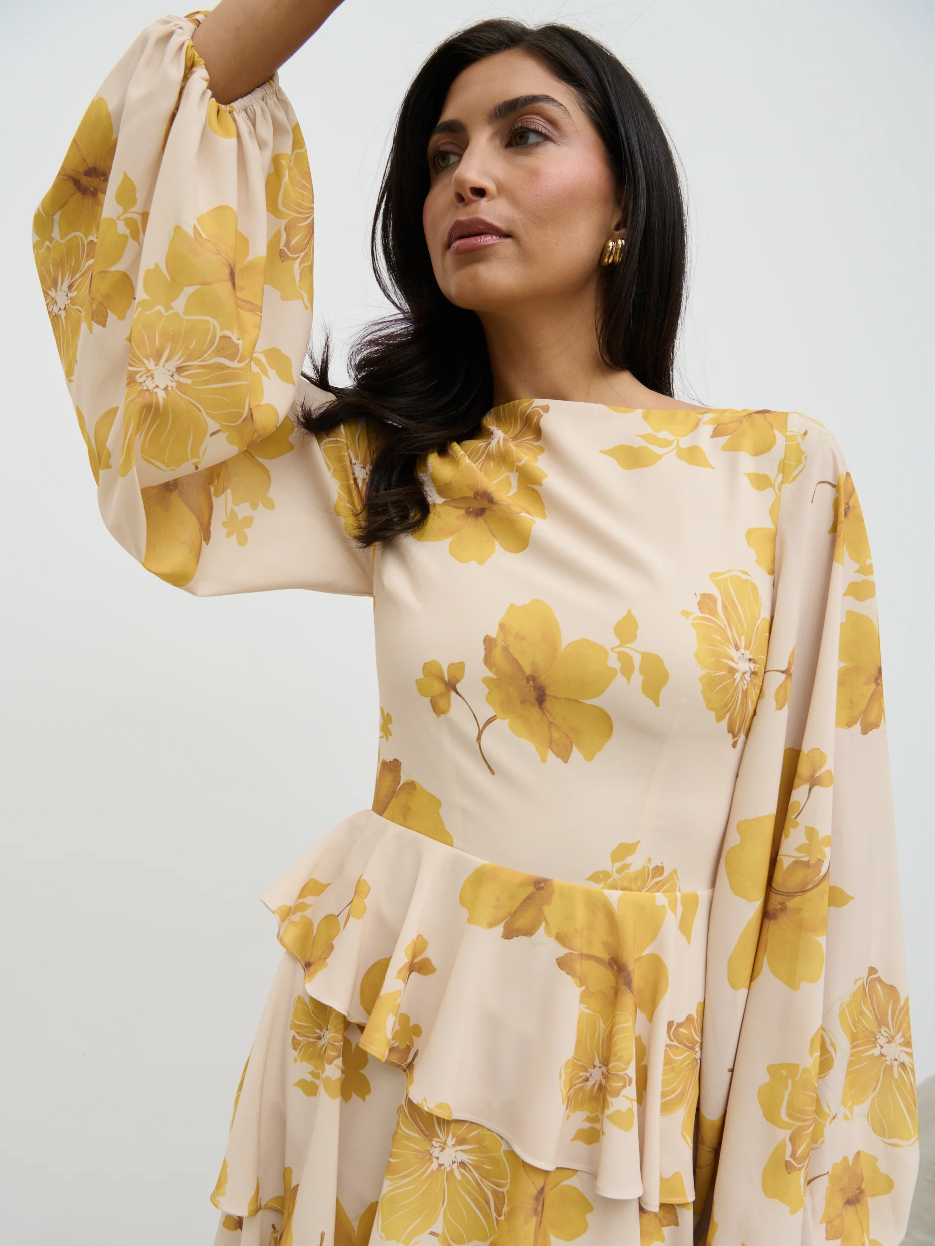 Beatris Backless Ruffle Midaxi Dress - Yellow Ochre Floral - Image 5