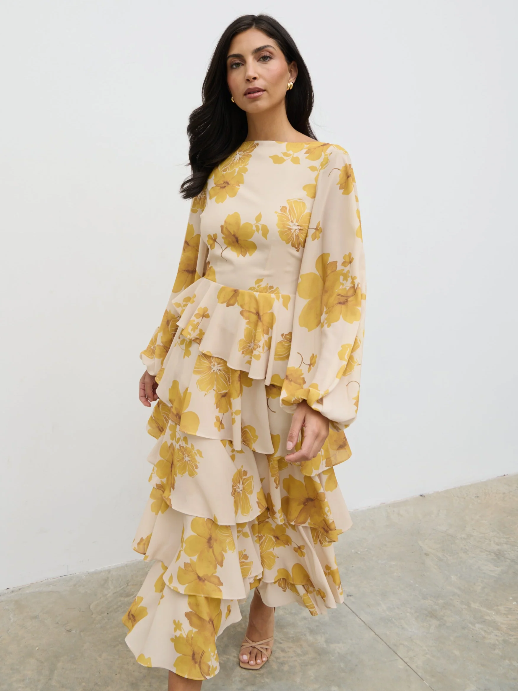 Beatris Backless Ruffle Midaxi Dress - Yellow Ochre Floral - Image 6