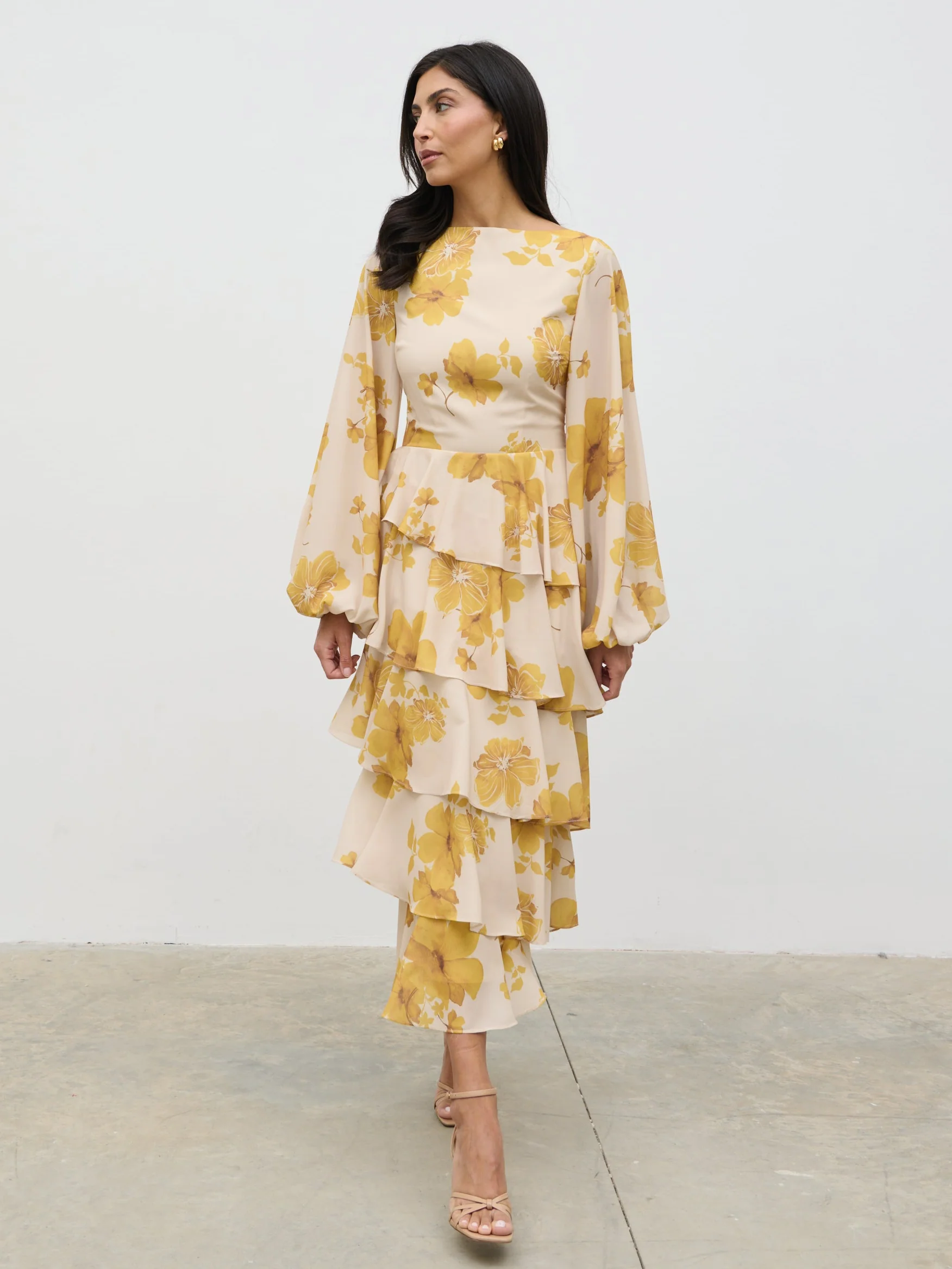 Beatris Backless Ruffle Midaxi Dress - Yellow Ochre Floral - Image 7