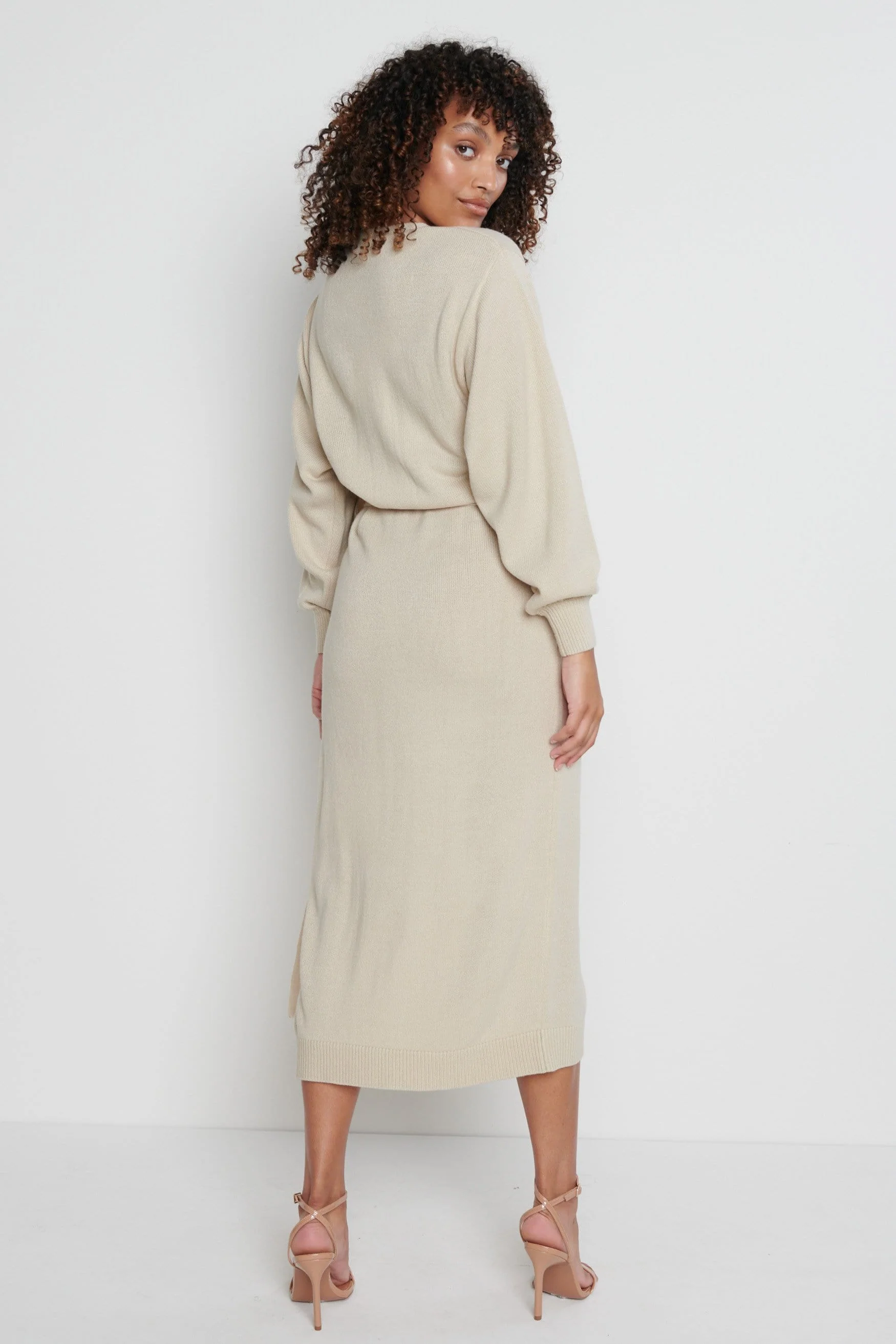Beau Wrap Midi Dress - Beige - Image 3