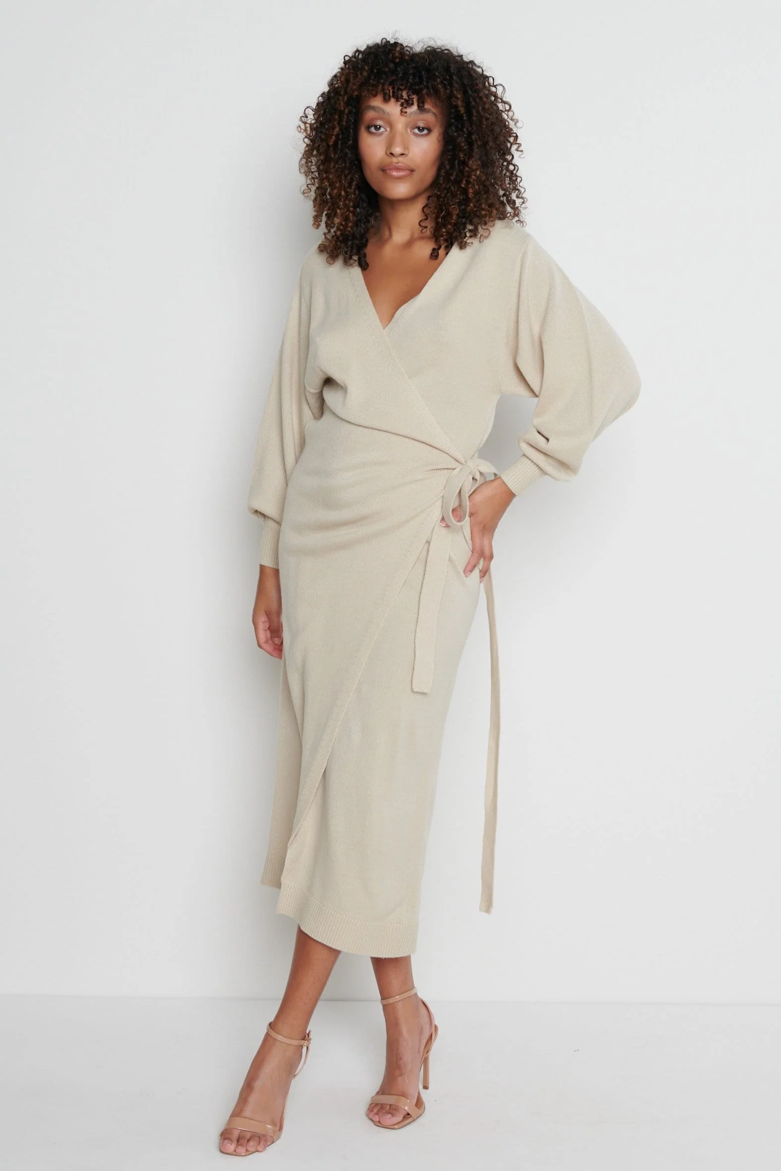 Beau Wrap Midi Dress - Beige - Image 4