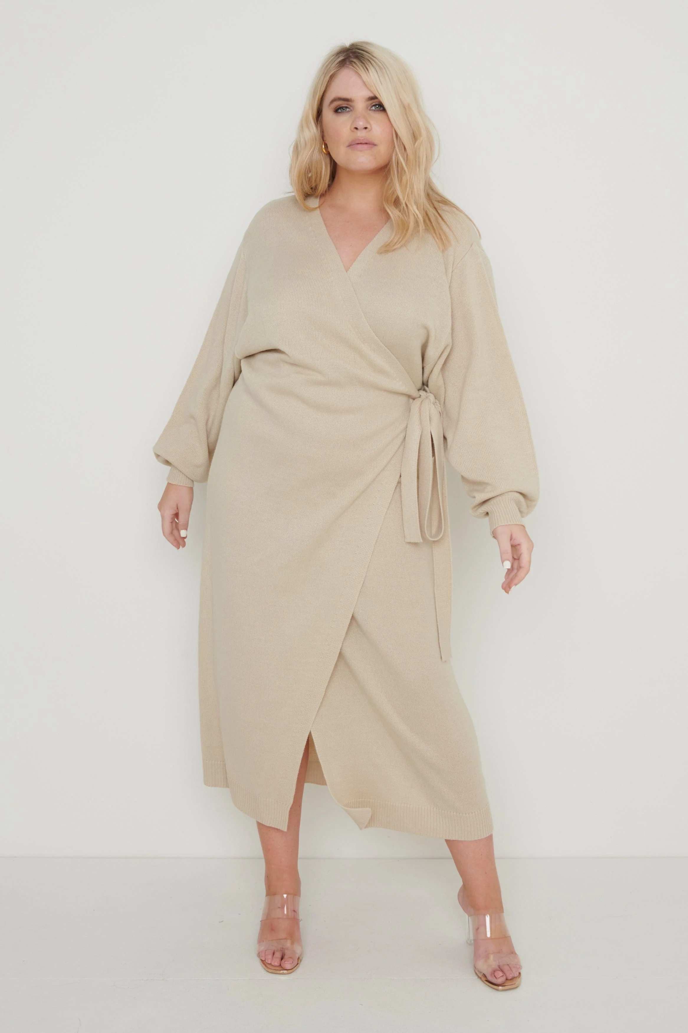 Beau Wrap Midi Dress - Beige - Image 6