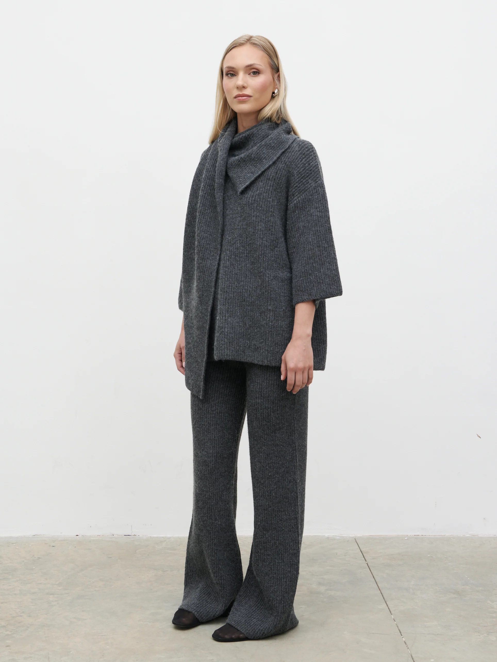 Beautrix Knit Attached Scarf Jumper - Charcoal - Image 3