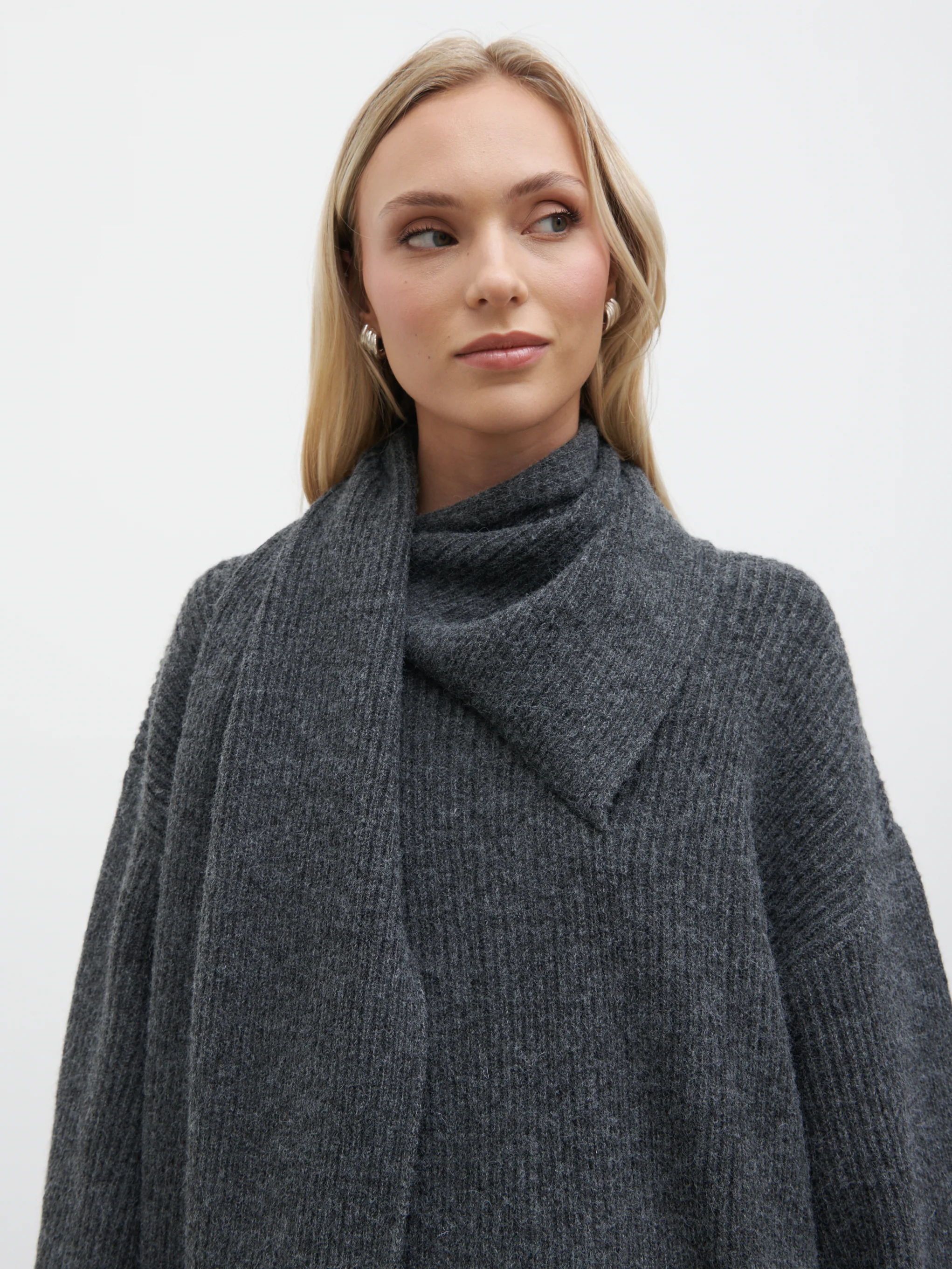 Beautrix Knit Attached Scarf Jumper - Charcoal - Image 4