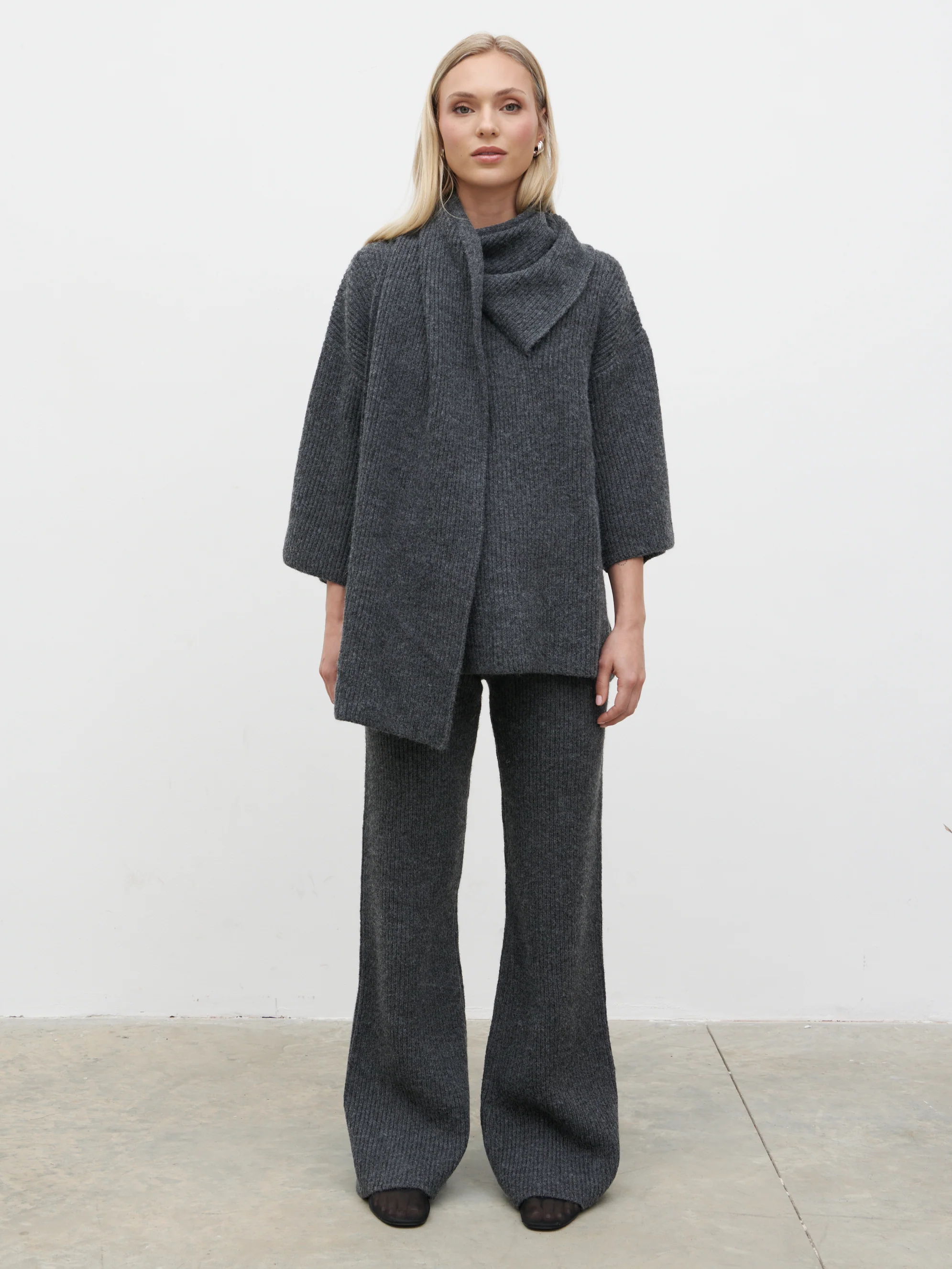 Beautrix Knit Attached Scarf Jumper - Charcoal - Image 5