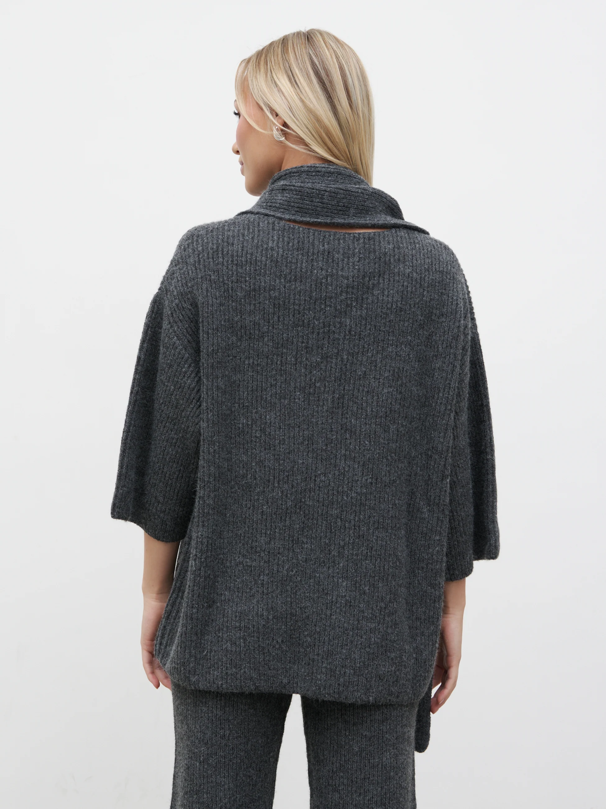 Beautrix Knit Attached Scarf Jumper - Charcoal - Image 6