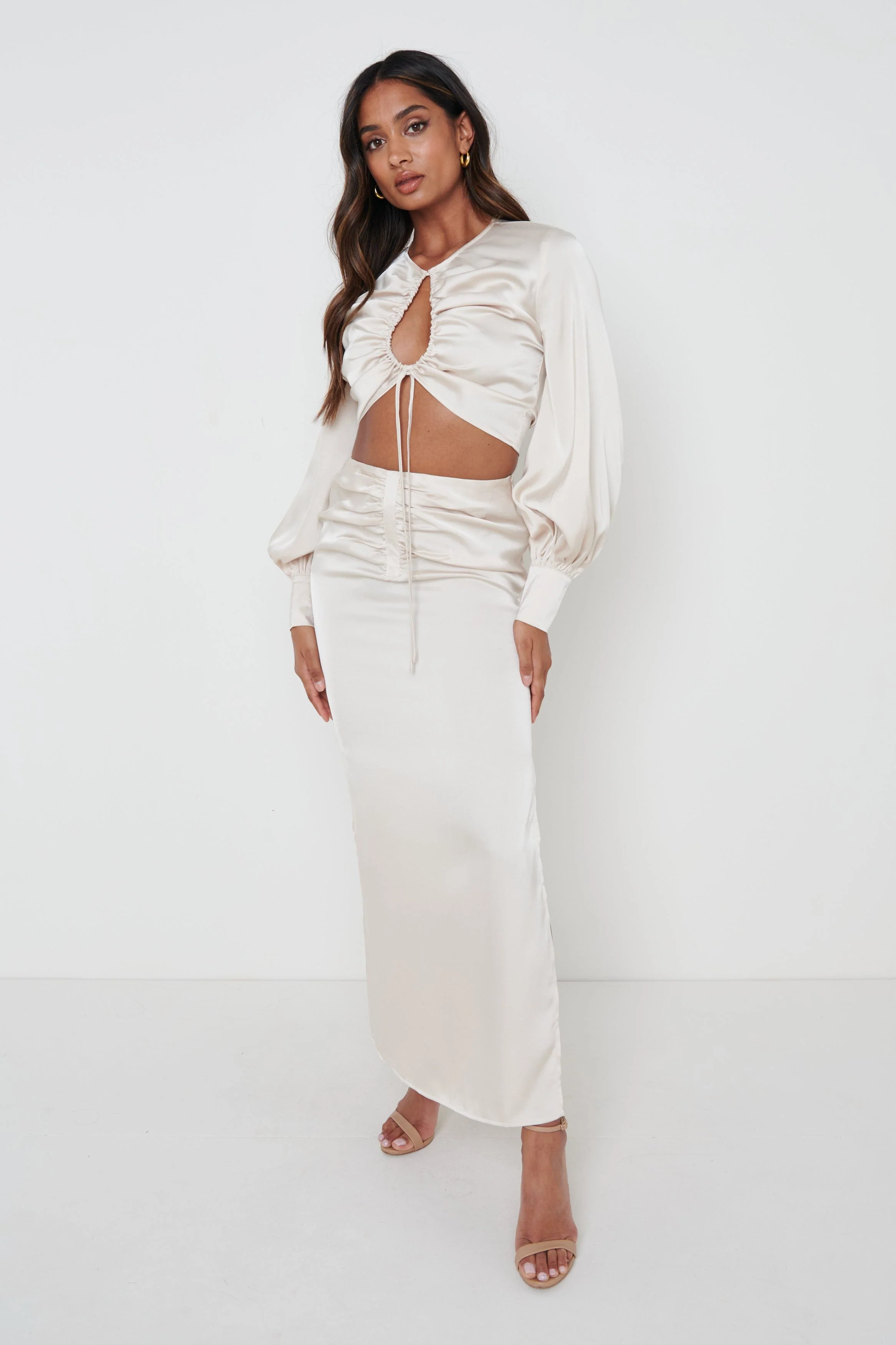 Bec Ruched Waist Midaxi Skirt - Oyster - Image 2