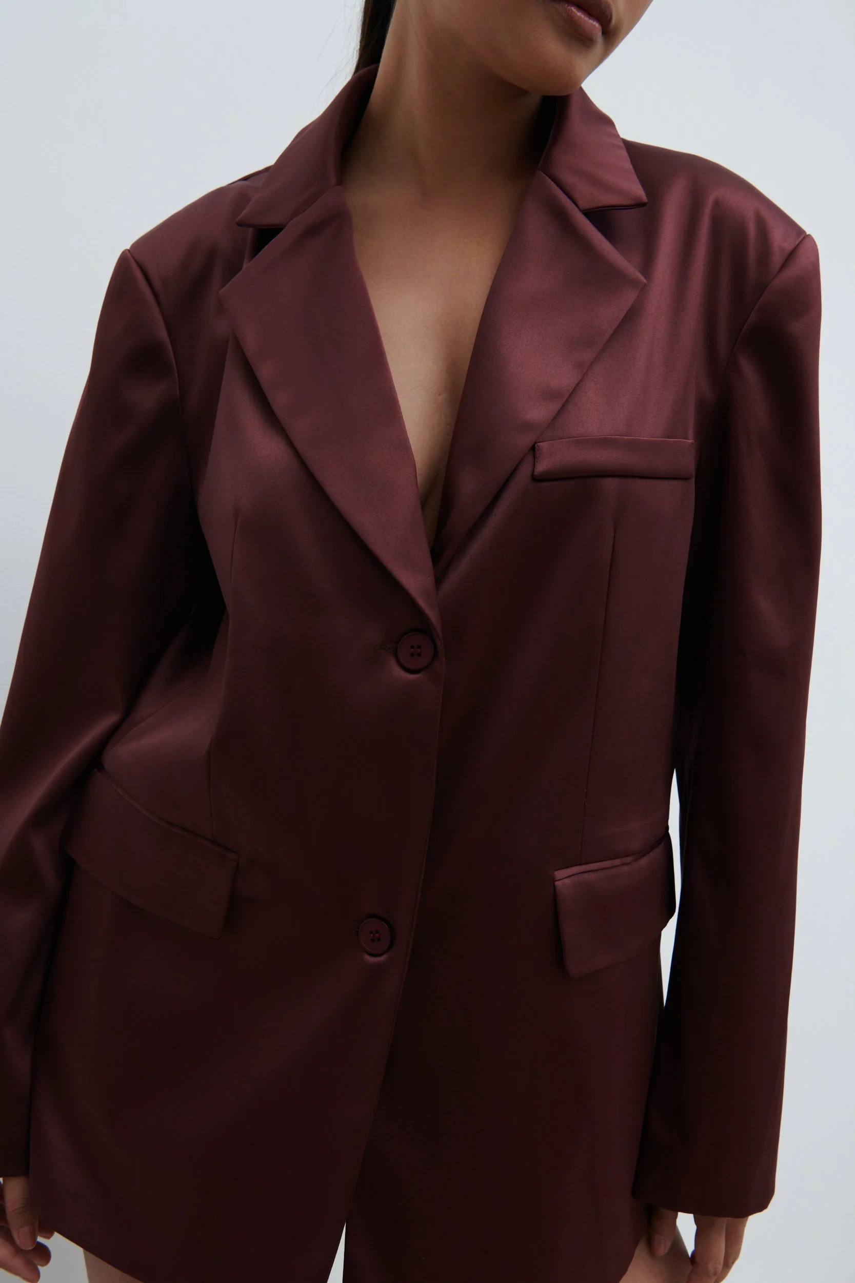 Beck Satin Oversized Dad Blazer - Deep Wine - Image 3