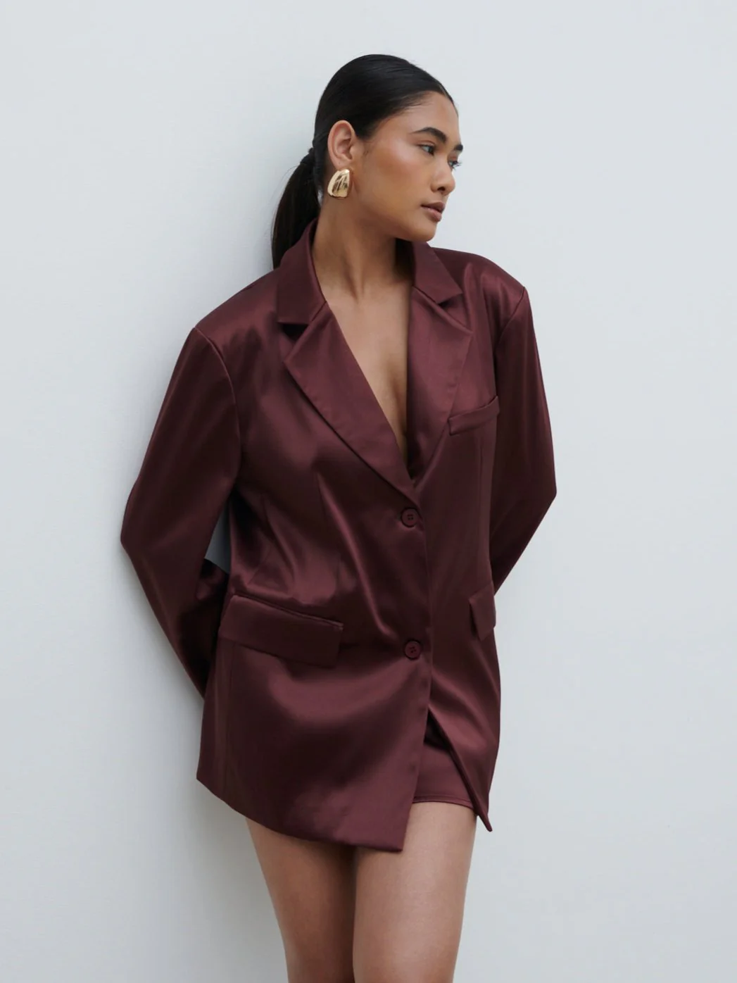 Beck Satin Oversized Dad Blazer - Deep Wine - Image 4